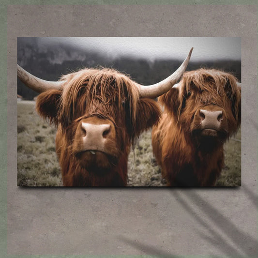 Curious Duo Highland Cow Canvas Wall Art - Image by Tailored Canvases