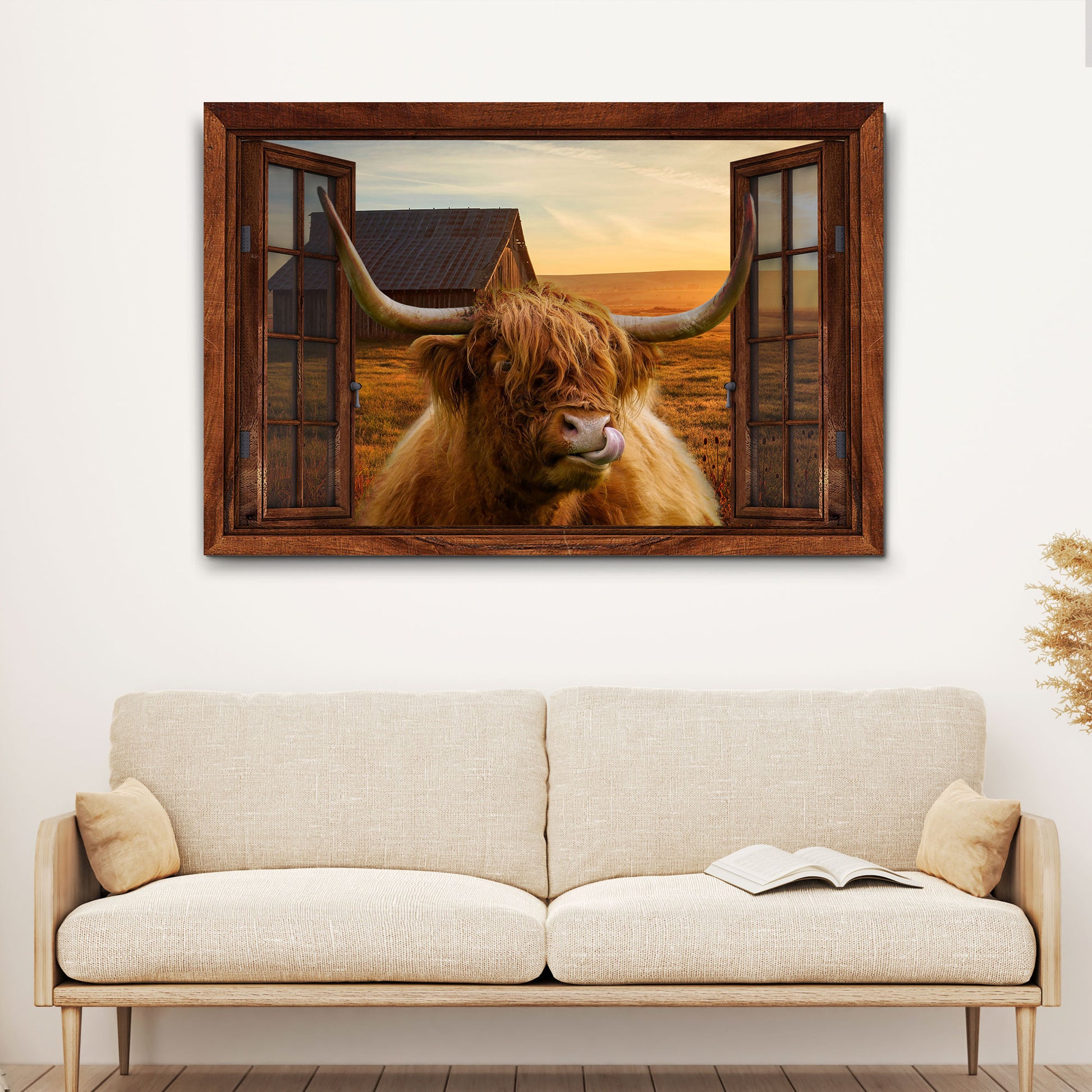 Highland Cow Window View Canvas Wall Art Style 2 - Image by Tailored Canvases