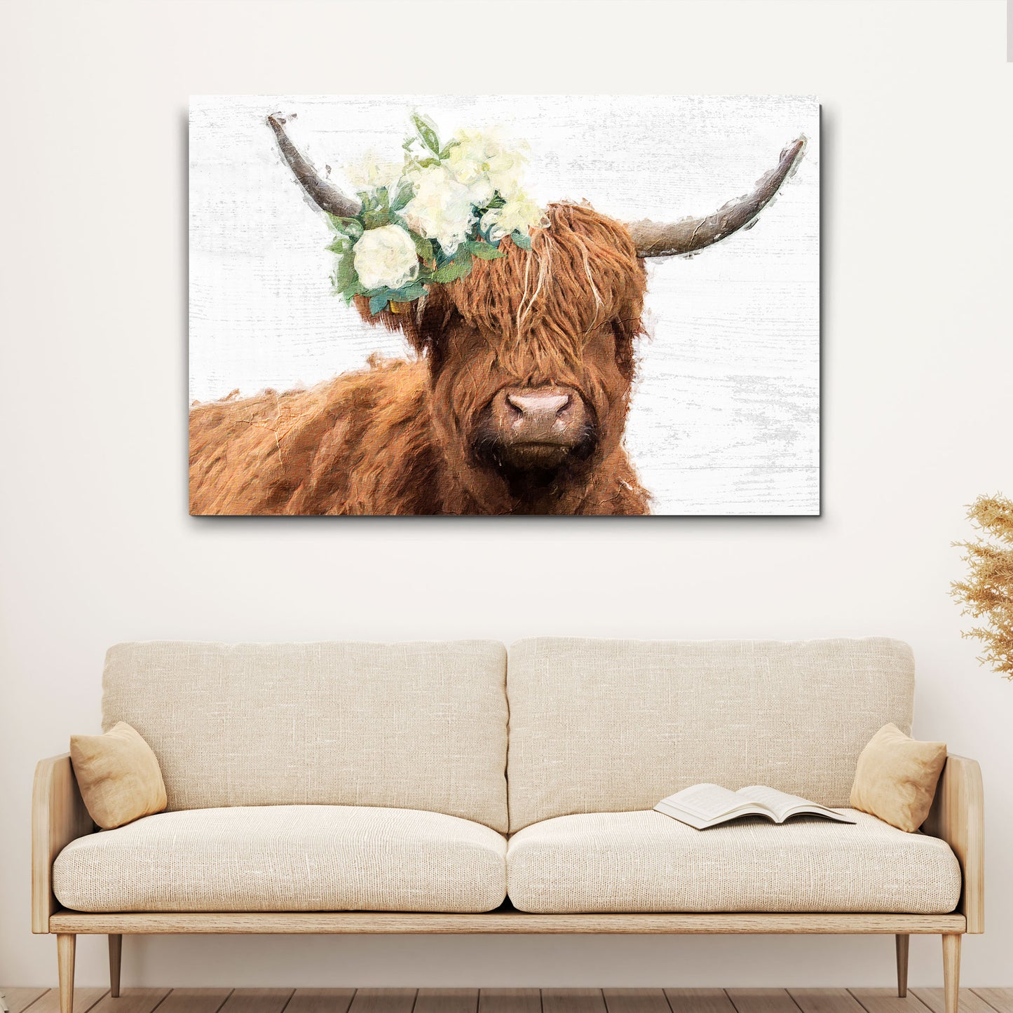 Highland Cow Rustic Watercolor Canvas Wall Art Style 2 - Image by Tailored Canvases