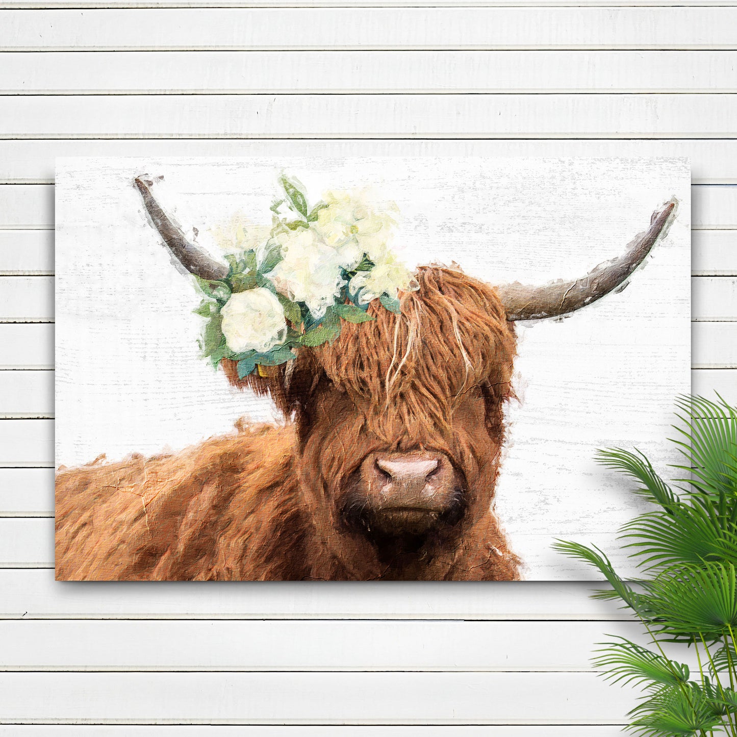 Highland Cow Rustic Watercolor Canvas Wall Art - Image by Tailored Canvases