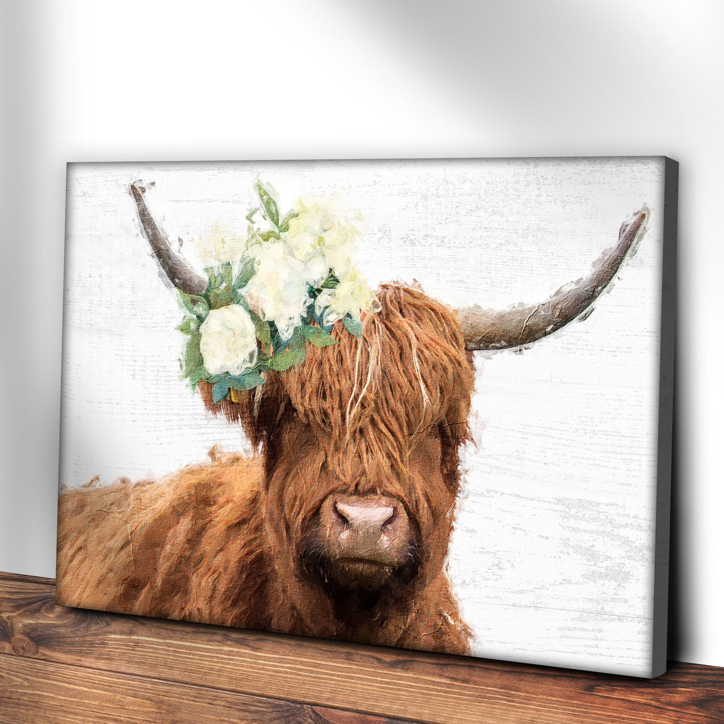 Highland Cow Rustic Watercolor Canvas Wall Art Style 1 - Image by Tailored Canvases