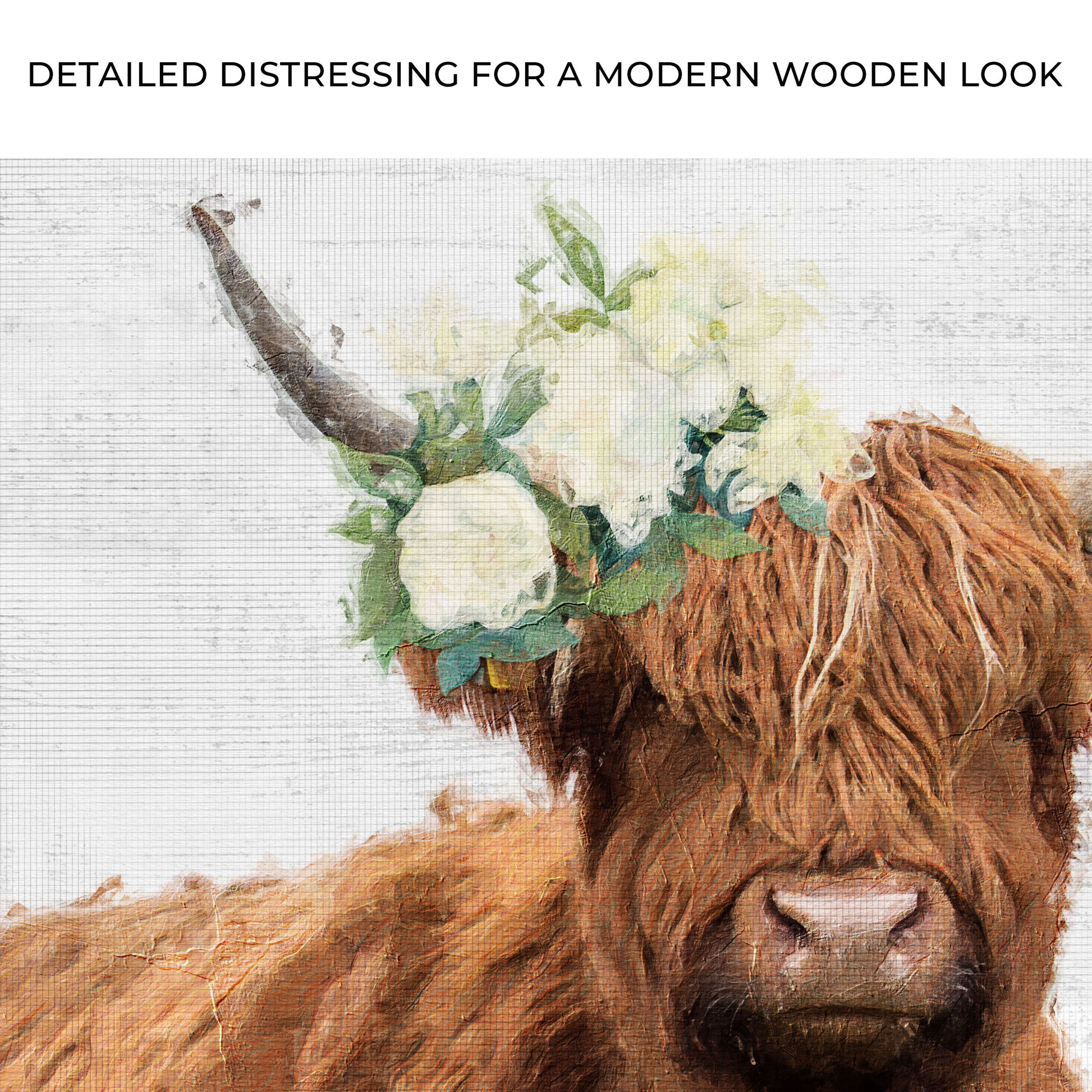 Highland Cow Rustic Watercolor Canvas Wall Art Zoom - Image by Tailored Canvases