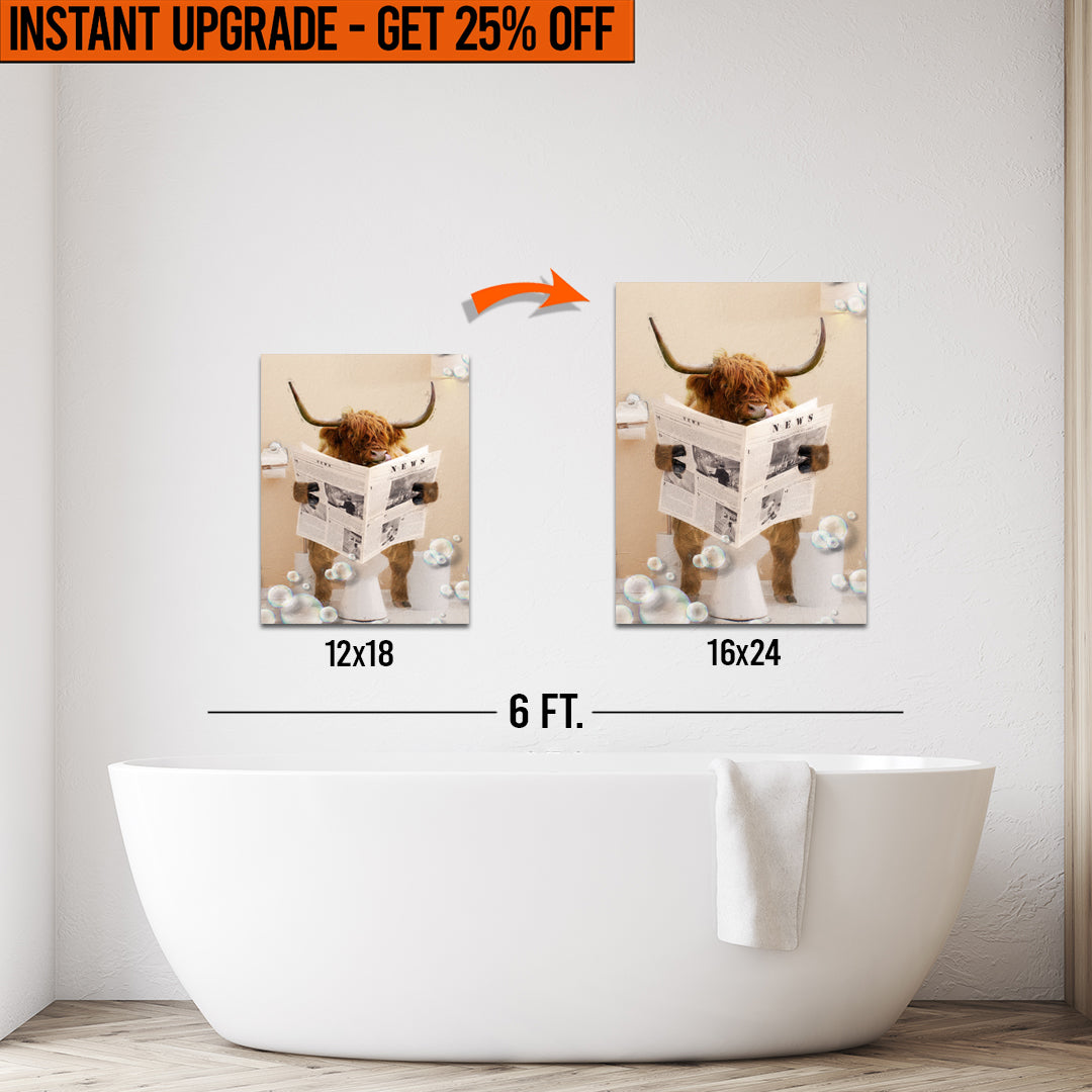 Upgrade Your 12x18 Inches 'Highland Cow Reading Newspaper' Canvas Measuring 16x24 Inches