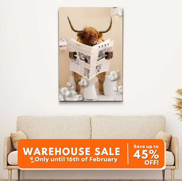 Highland Cow Reading Newspaper Wall Art Canvas