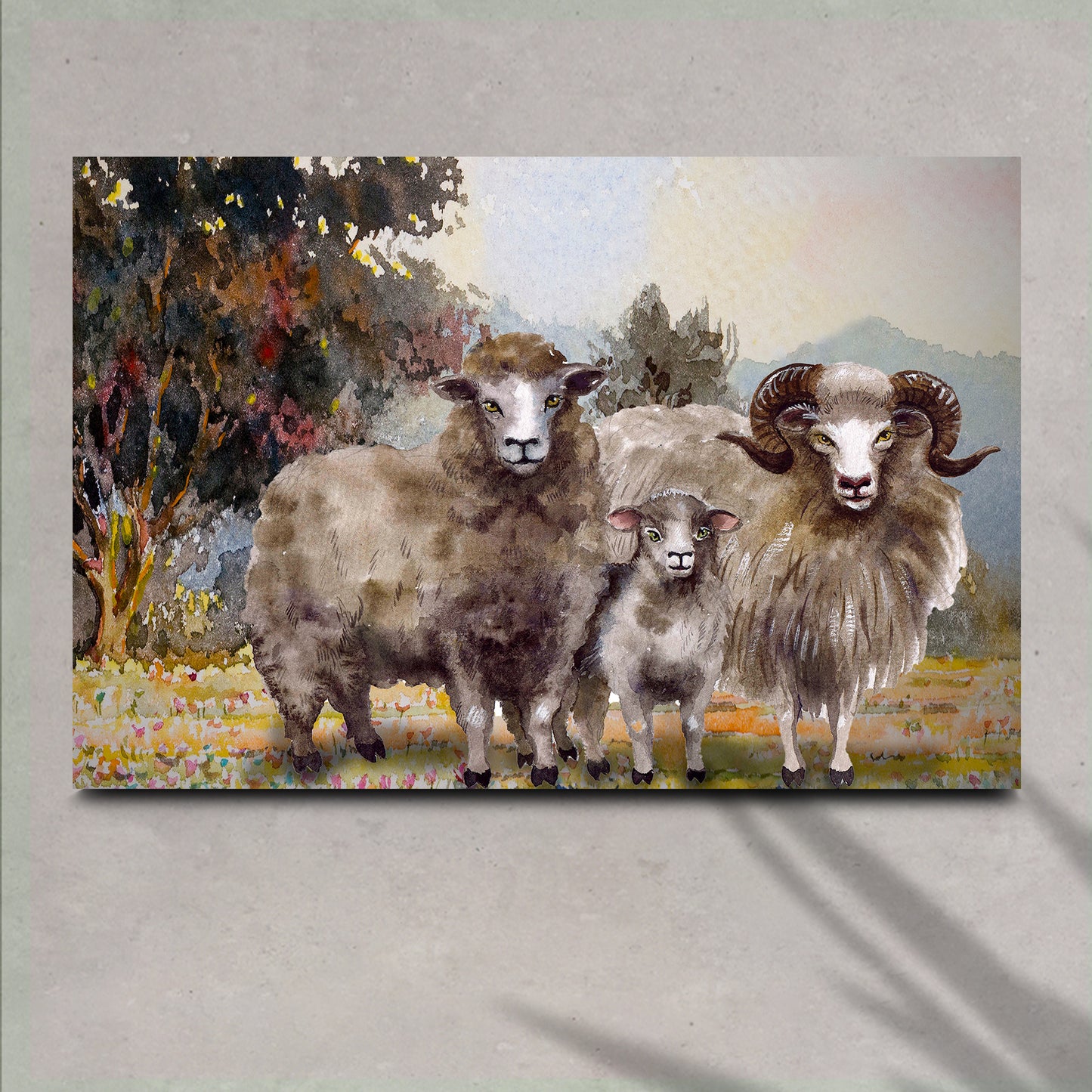 Sheep Family Painting II Canvas Wall Art - Image by Tailored Canvases