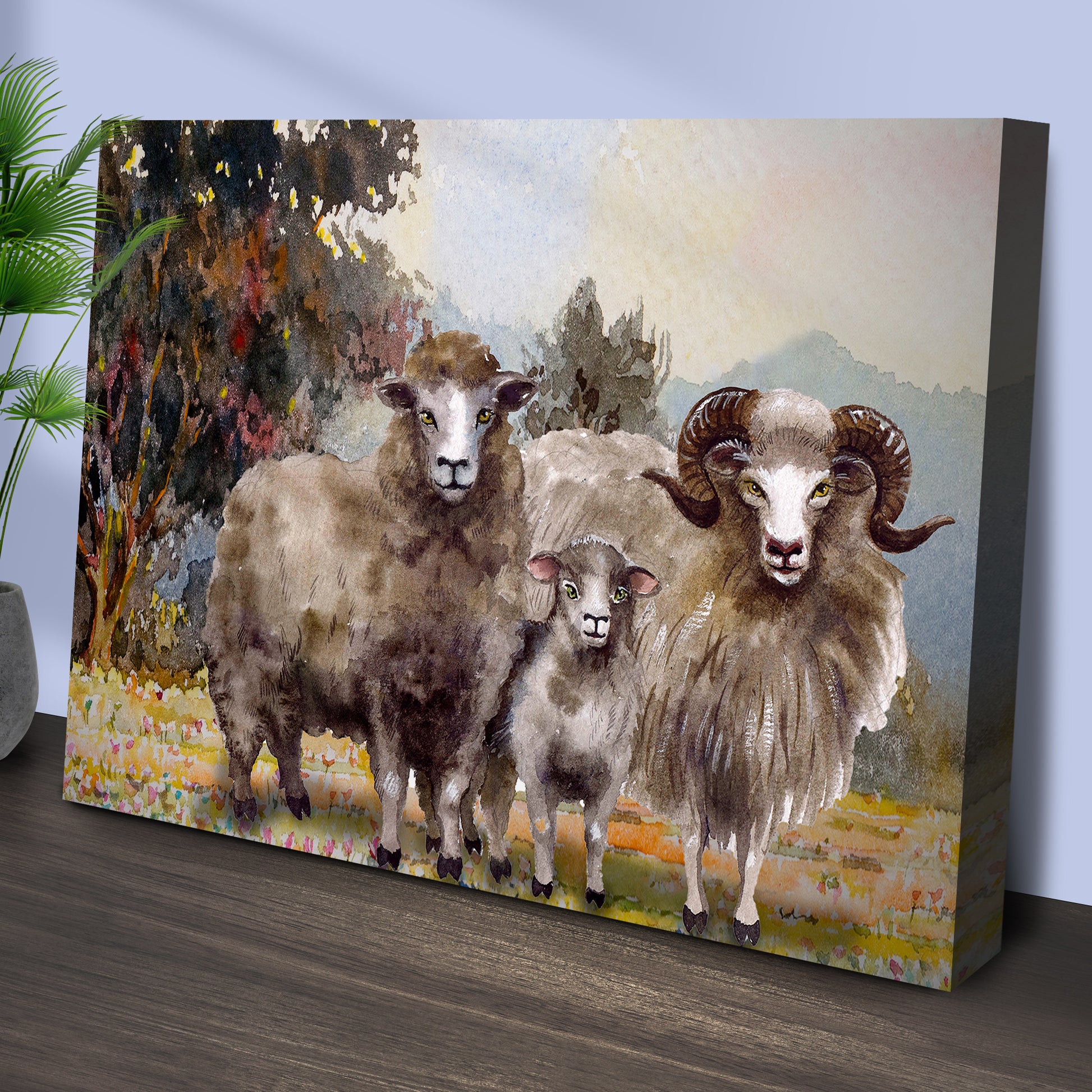 Sheep Family Painting II Canvas Wall Art Style 1 - Image by Tailored Canvases