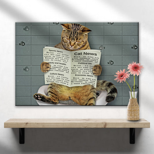 Cat Toilet Reading Newspaper Canvas Wall Art - Image by Tailored Canvases