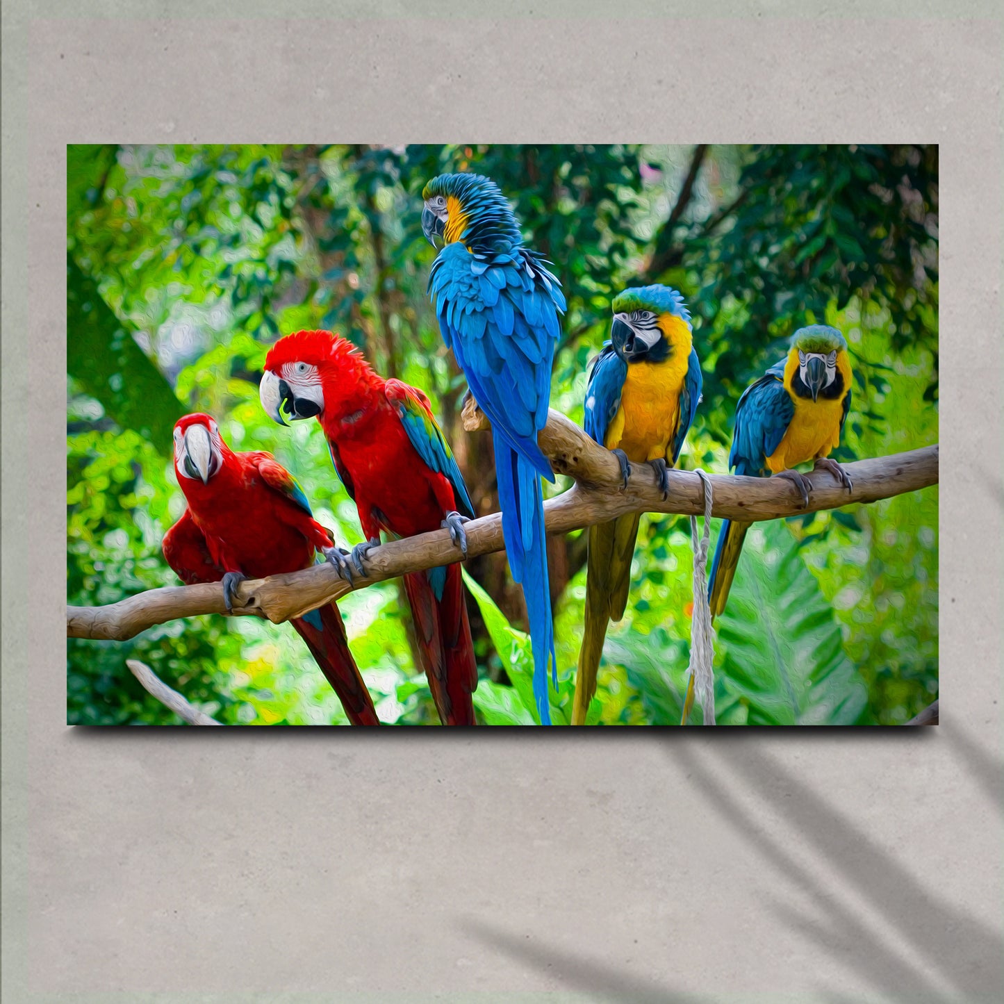Colorful Parrots On Tree Branch Canvas Wall Art  - Image by Tailored Canvases