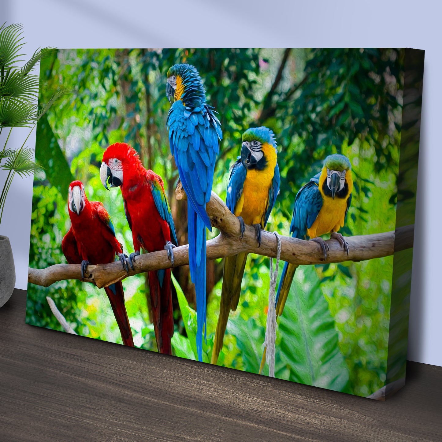 Colorful Parrots On Tree Branch Canvas Wall Art Style 2 - Image by Tailored Canvases