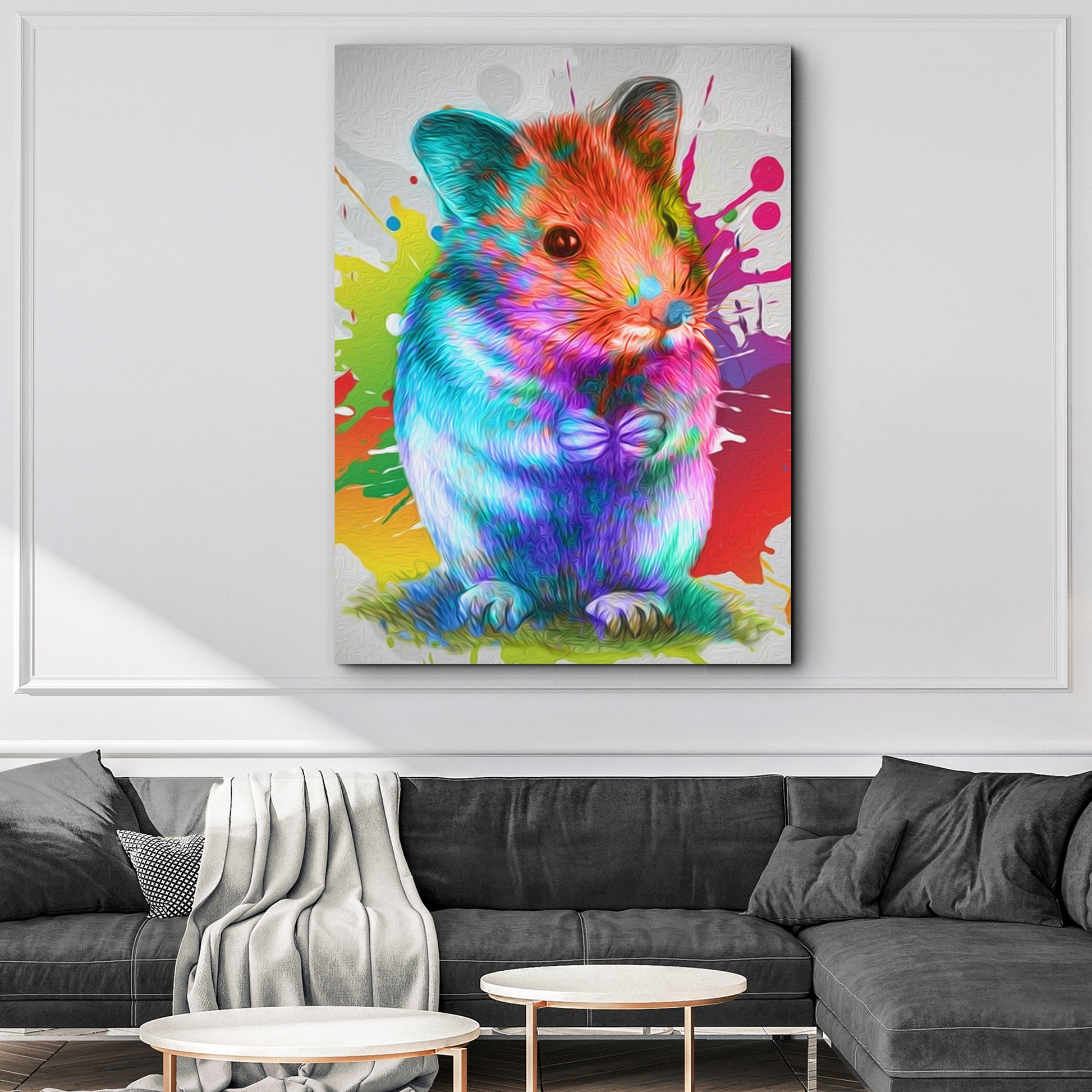 Colorful Paint Splash Hamster Portrait Canvas Wall Art - Image by Tailored Canvases