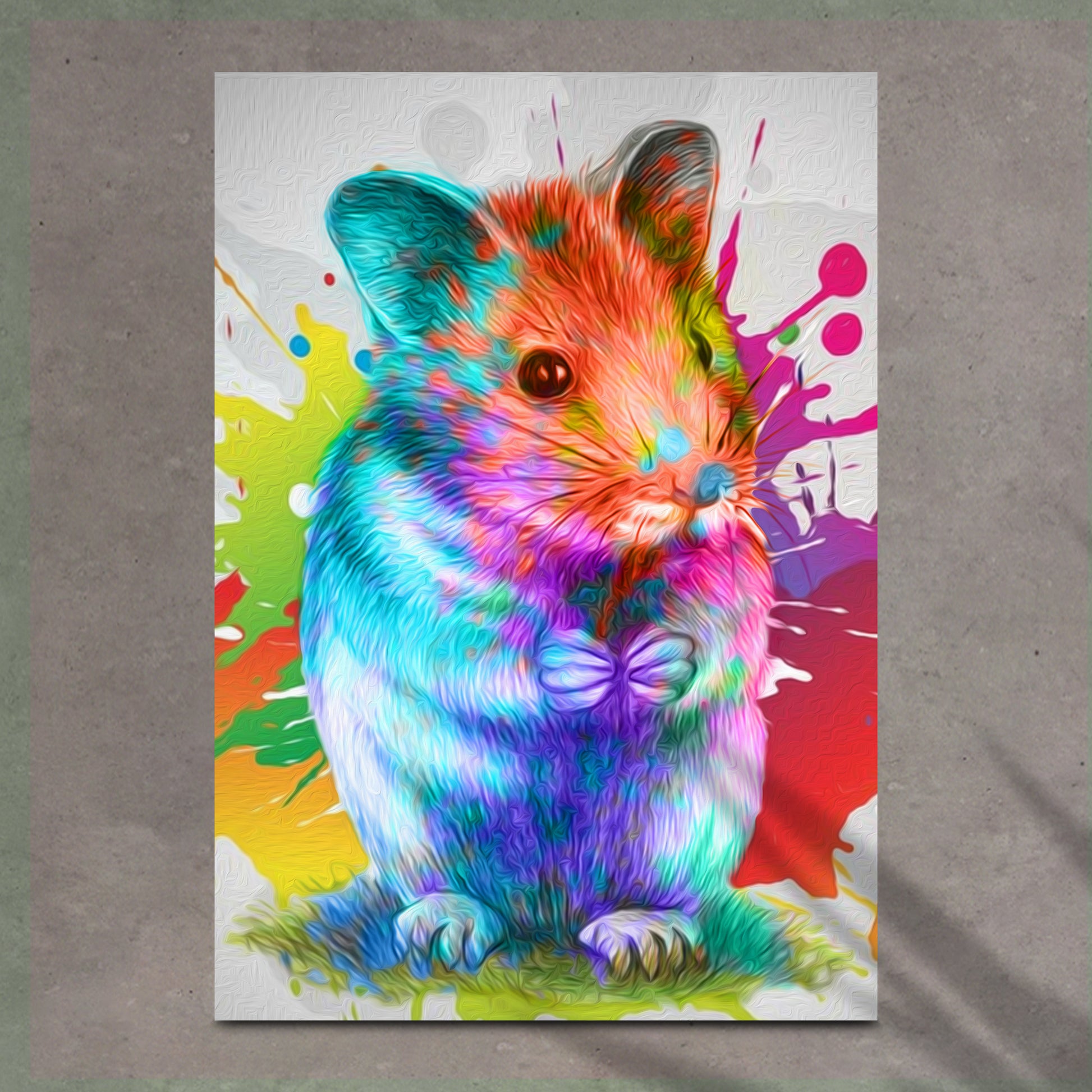 Colorful Paint Splash Hamster Portrait Canvas Wall Art Style 1 - Image by Tailored Canvases
