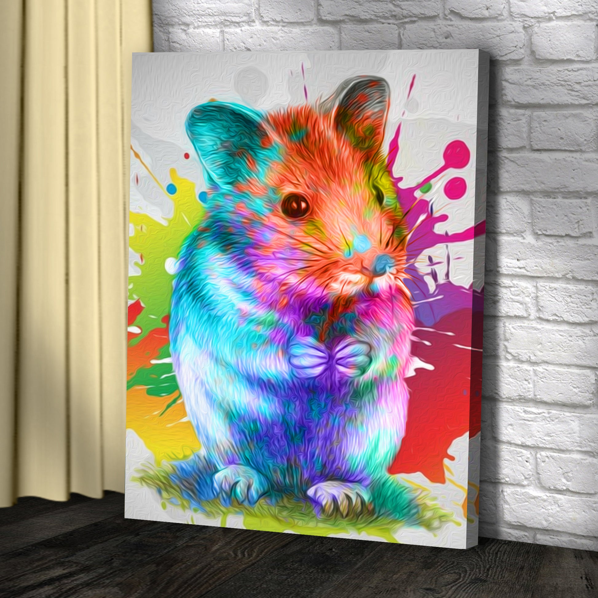 Colorful Paint Splash Hamster Portrait Canvas Wall Art Style 2 - Image by Tailored Canvases