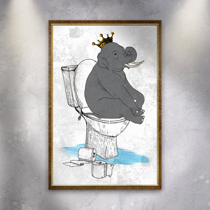 King Elephant On Toilet Canvas Wall Art - Image by Tailored Canvases