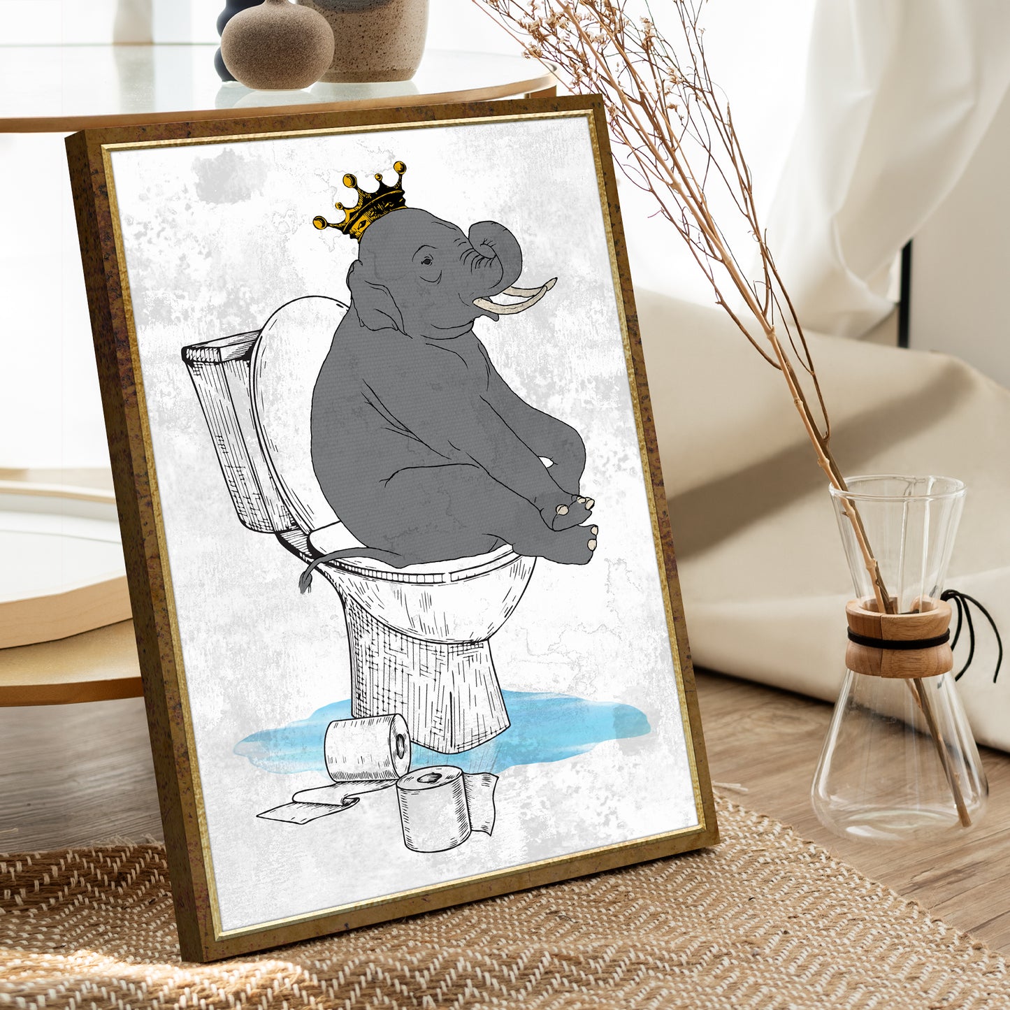 King Elephant On Toilet Canvas Wall Art Style 2 - Image by Tailored Canvases