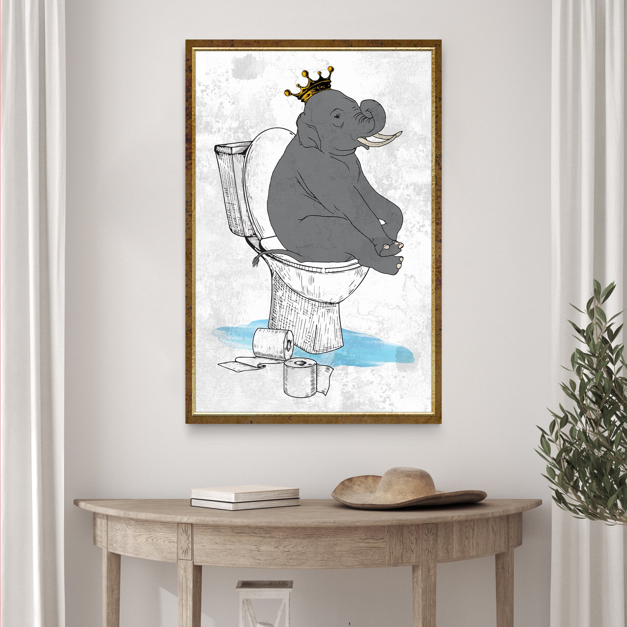 King Elephant On Toilet Canvas Wall Art - Tailored Canvases