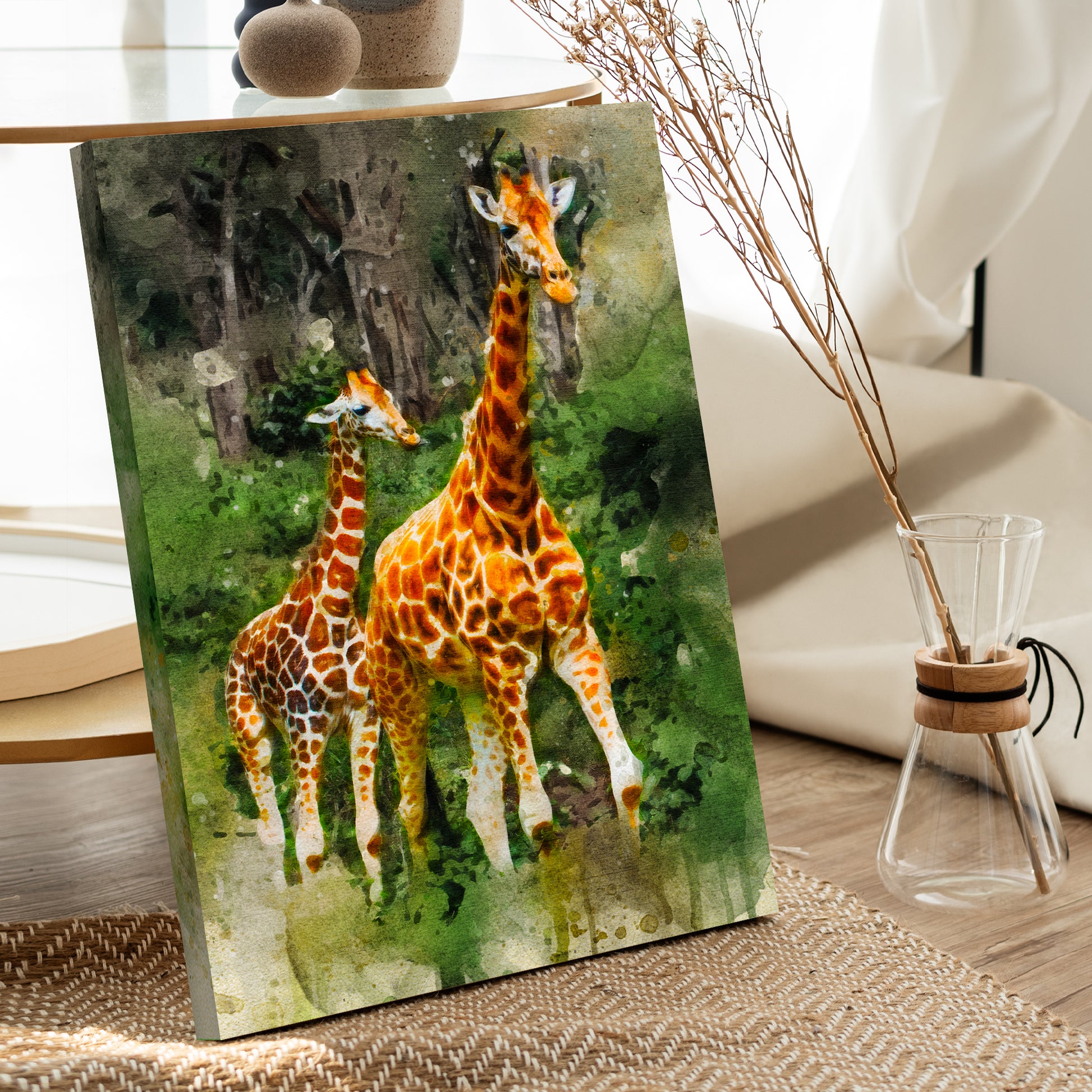 mother and baby giraffe paintings