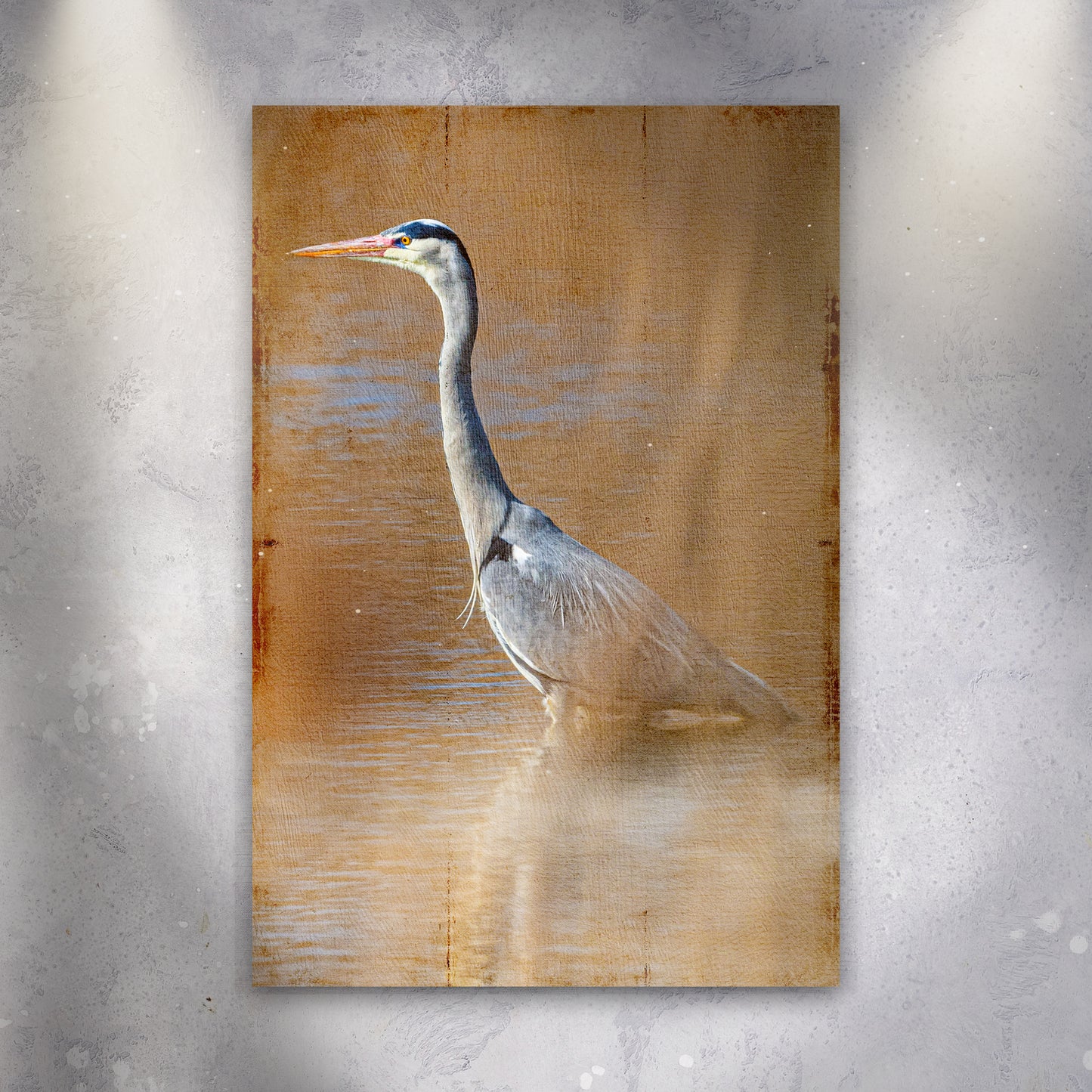 River Heron Portrait Canvas Wall Art Style 1 - Image by Tailored Canvases