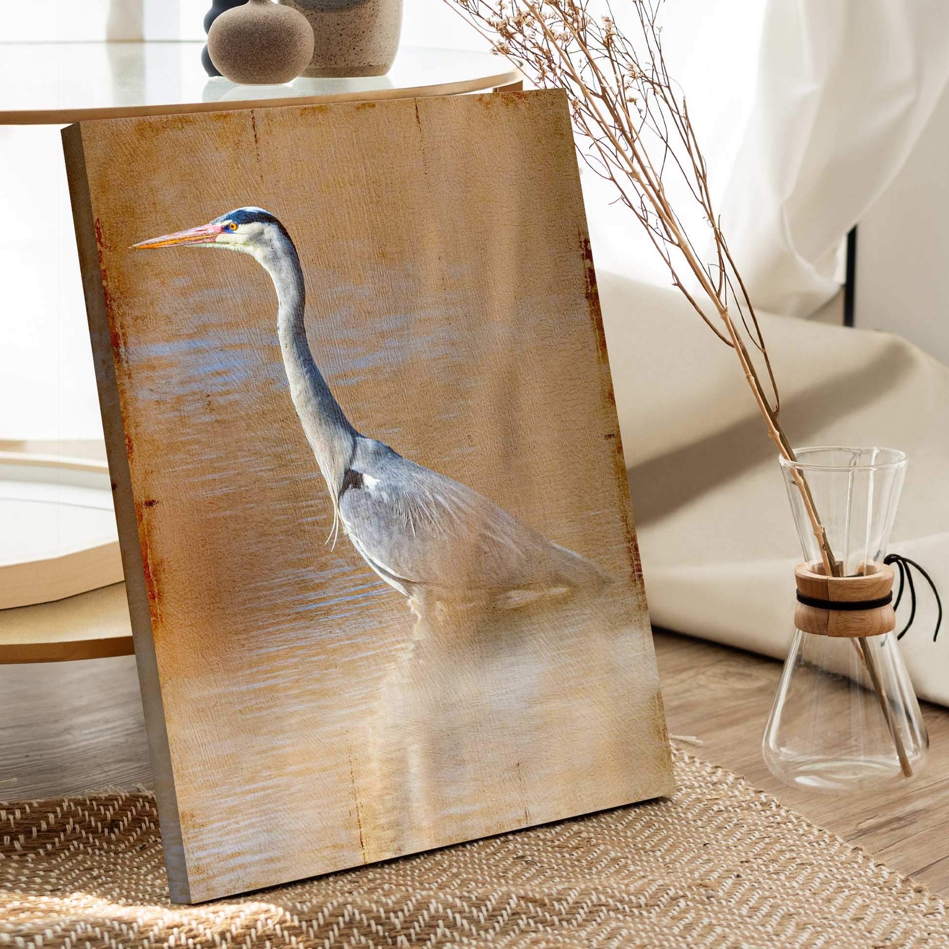 River Heron Portrait Canvas Wall Art Style 2 - Image by Tailored Canvases