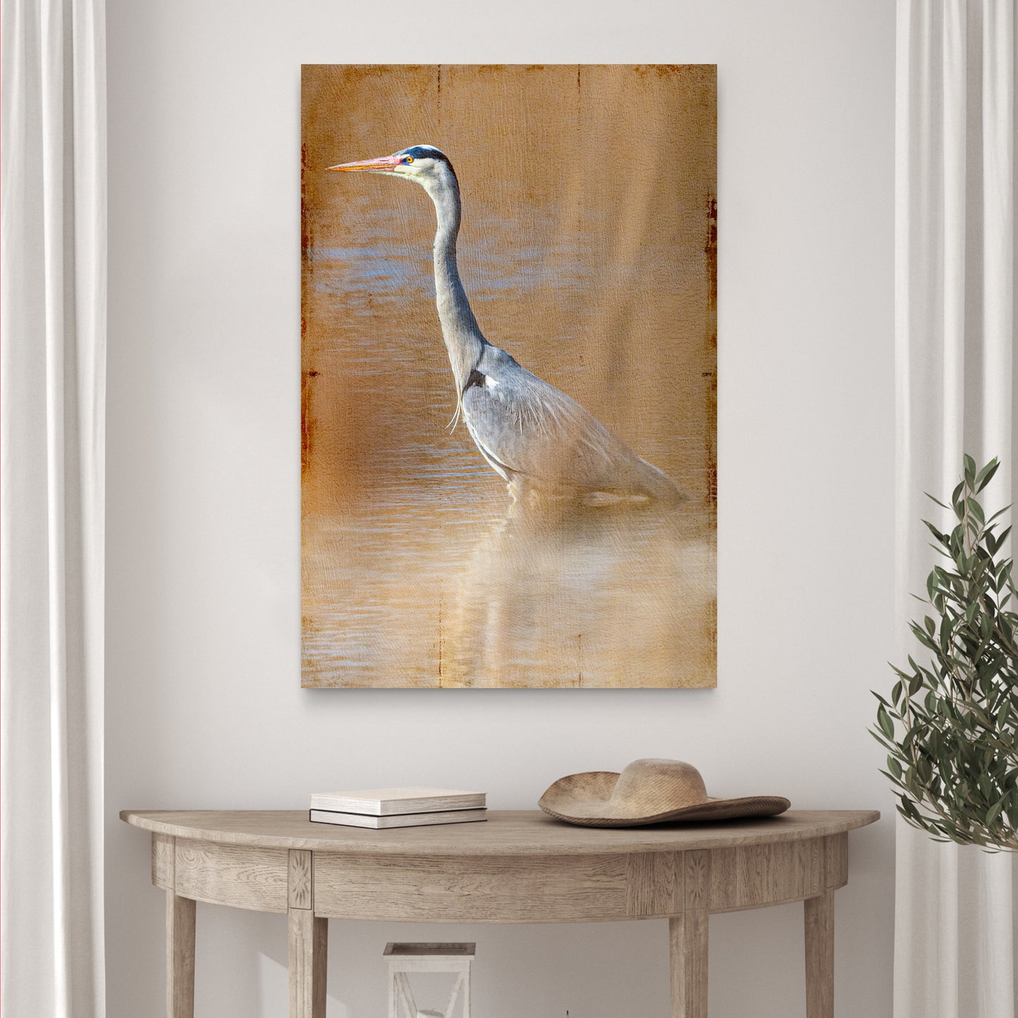 River Heron Portrait Canvas Wall Art  - Image by Tailored Canvases