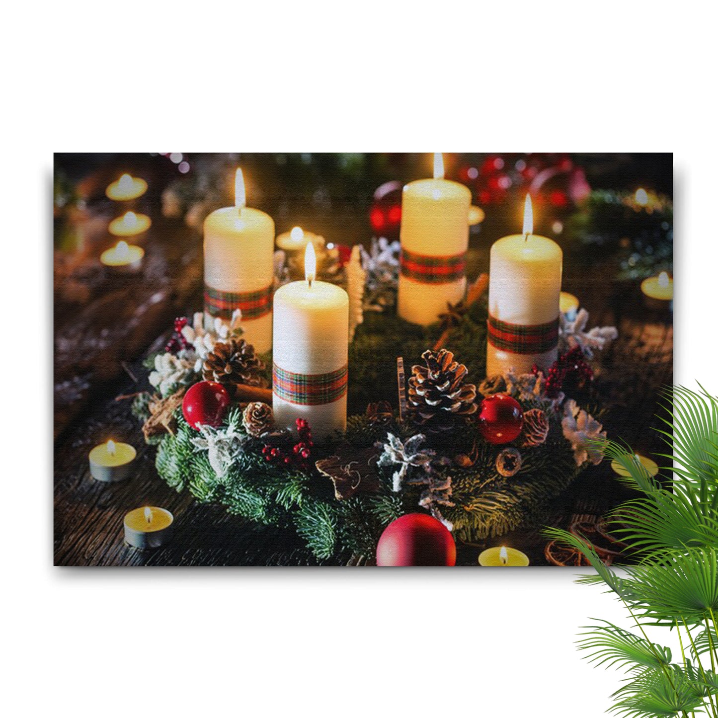 Decor Elements Candle Christmas Wreath Canvas Wall Art