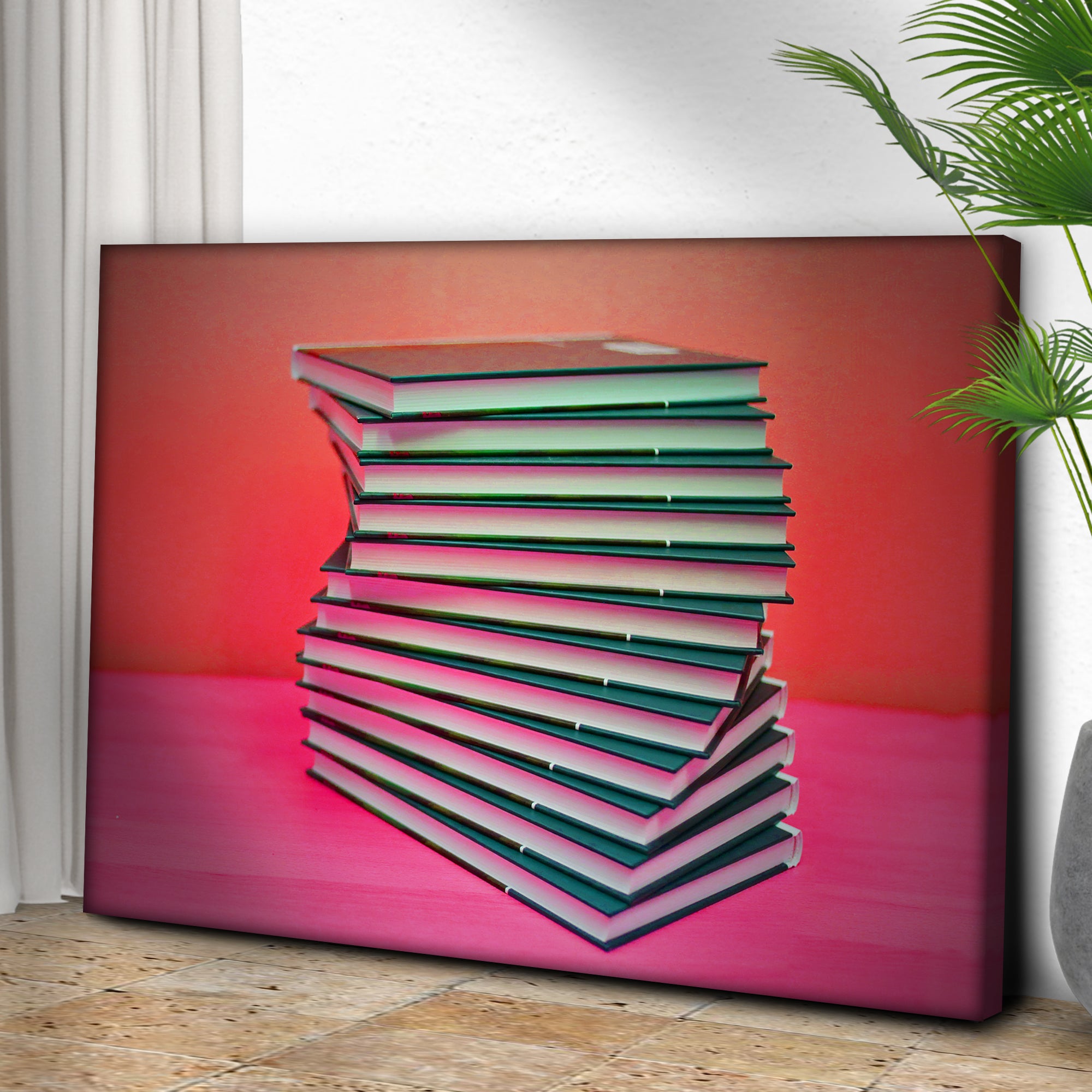 Decor Elements Books Pantone Coral Canvas Wall Art