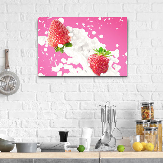 Fruits Strawberry In Milk  Canvas Wall Art - Image by Tailored Canvases