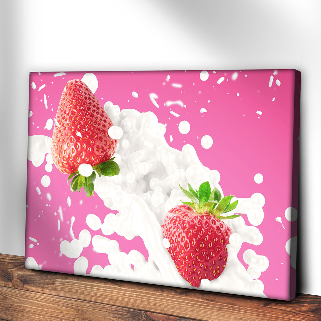 Fruits Strawberry In Milk Canvas Wall Art by Tailored Canvases