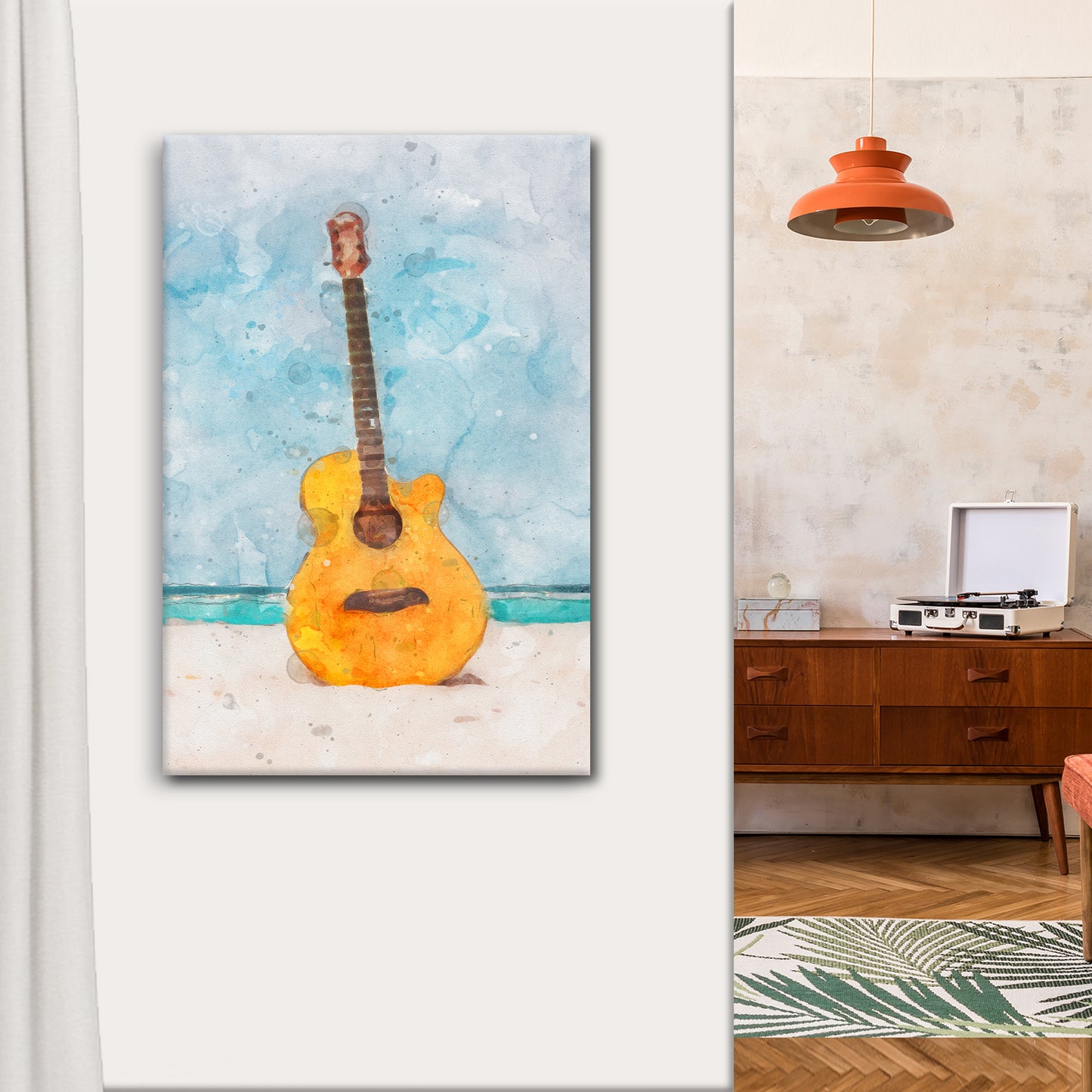 Guitar Watercolor Canvas Wall Art Style 2 - Image by Tailored Canvases