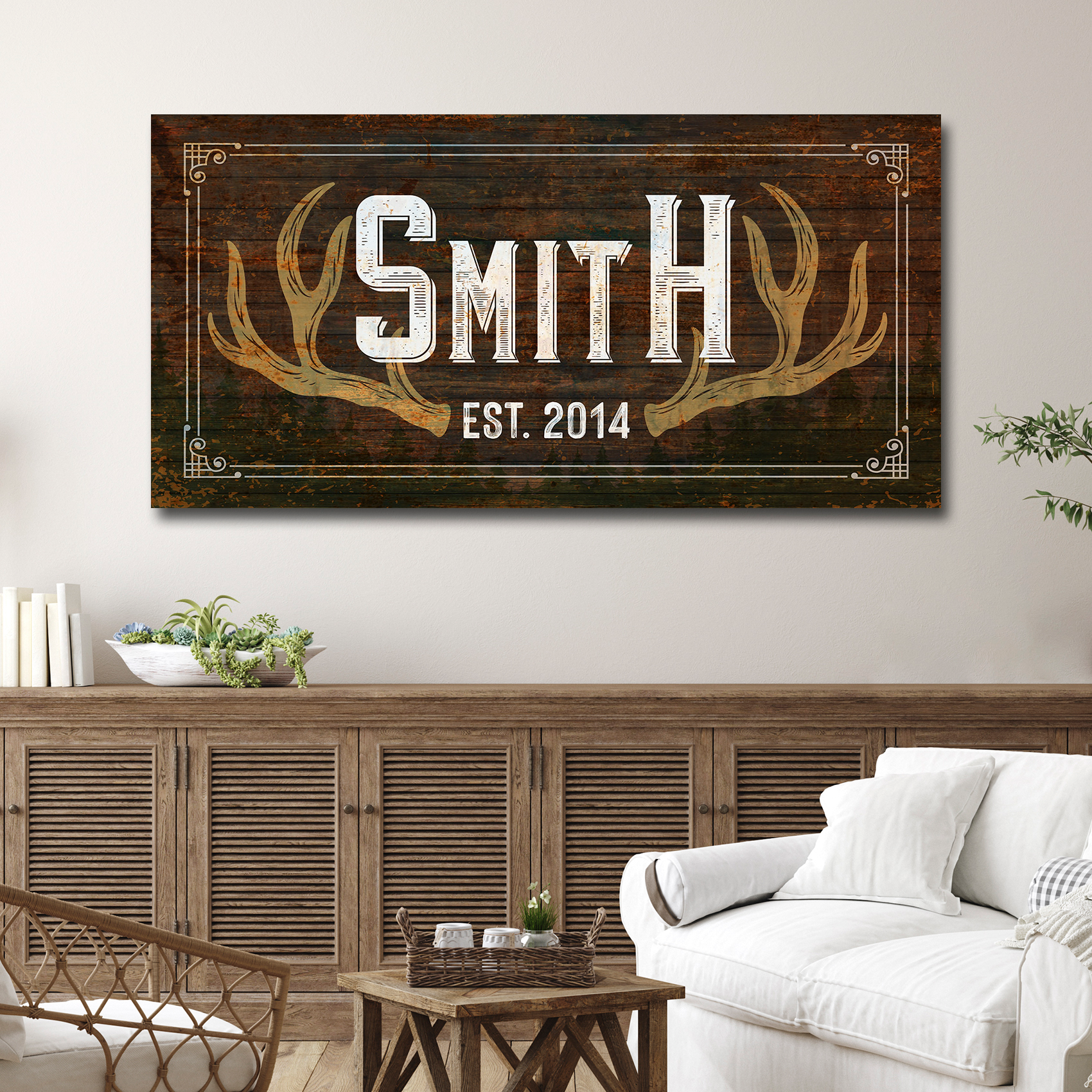 Rustic Family Antler Sign III Style 2 - Image by Tailored Canvases