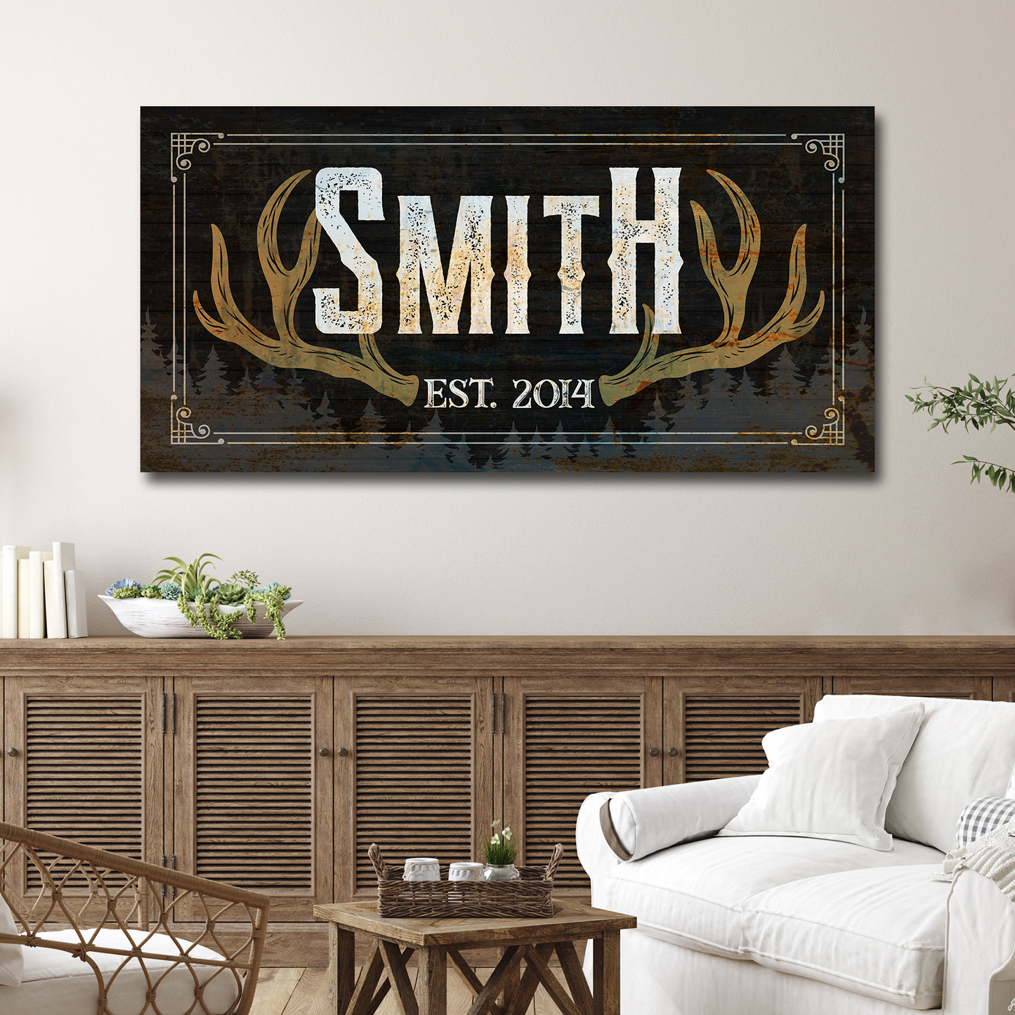 Rustic Family Antler Sign III Style 3- Image by Tailored Canvases
