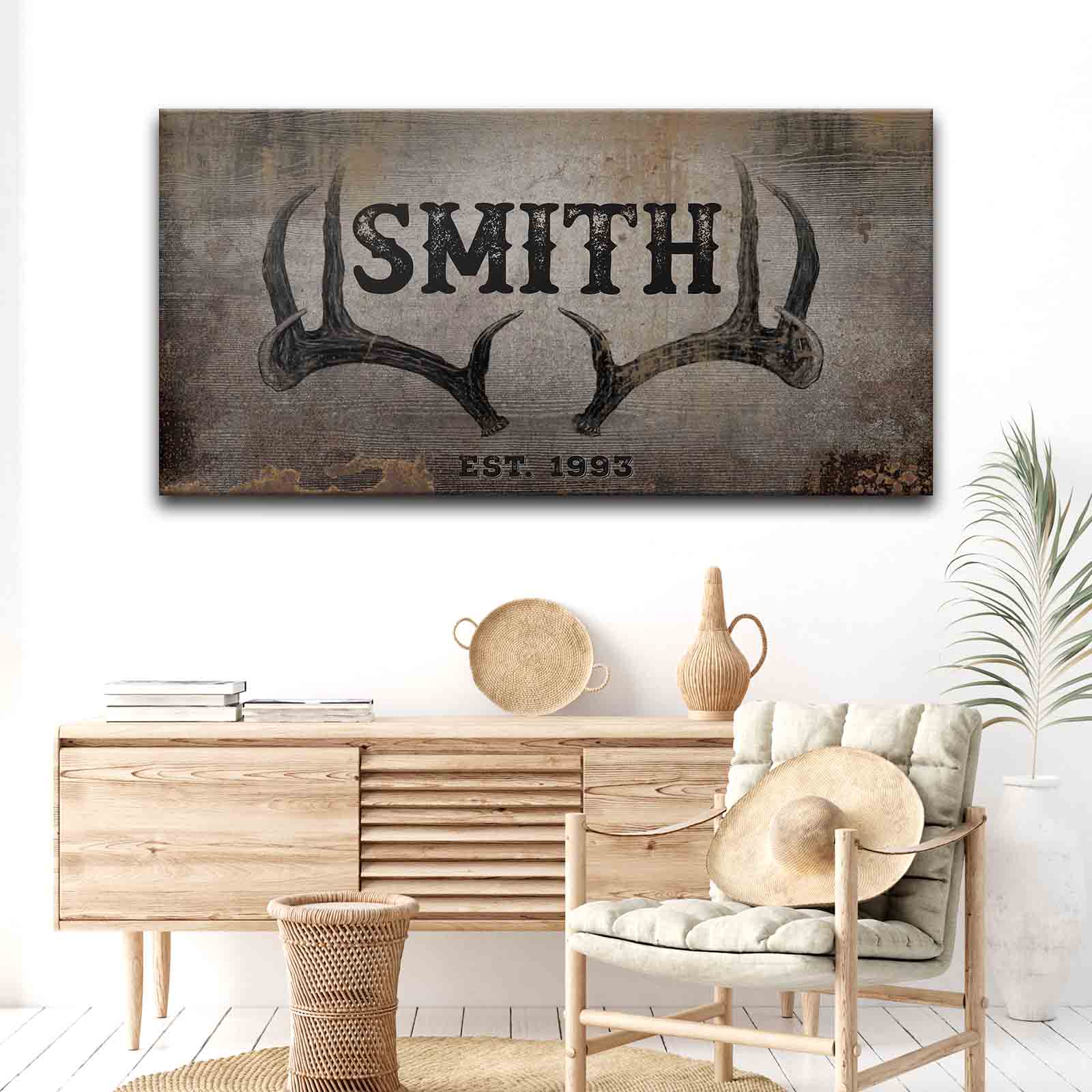 Rustic Family Antler Sign II Style 3 - Image by Tailored Canvases