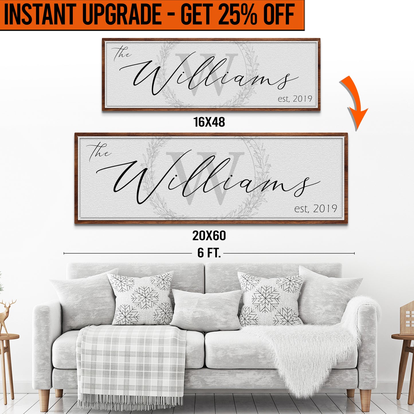 Upgrade Your 16x48 Inches 'Family Sign' (Style 1) Canvas To 20x60 Inches
