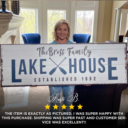Family Lake House Arrow Sign - Image by Tailored Canvases