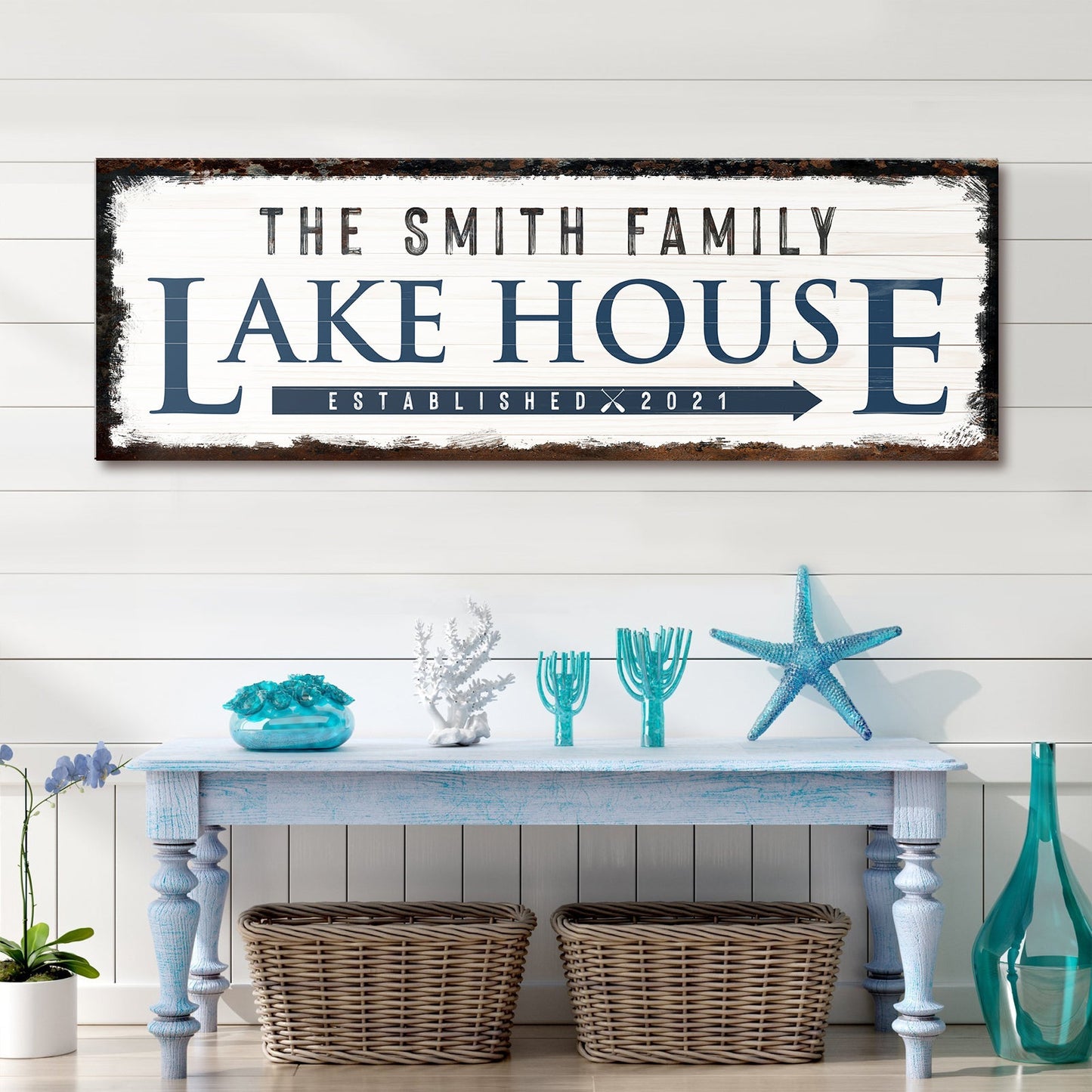 Family Lake House Arrow Sign Style 2 - Image by Tailored Canvases