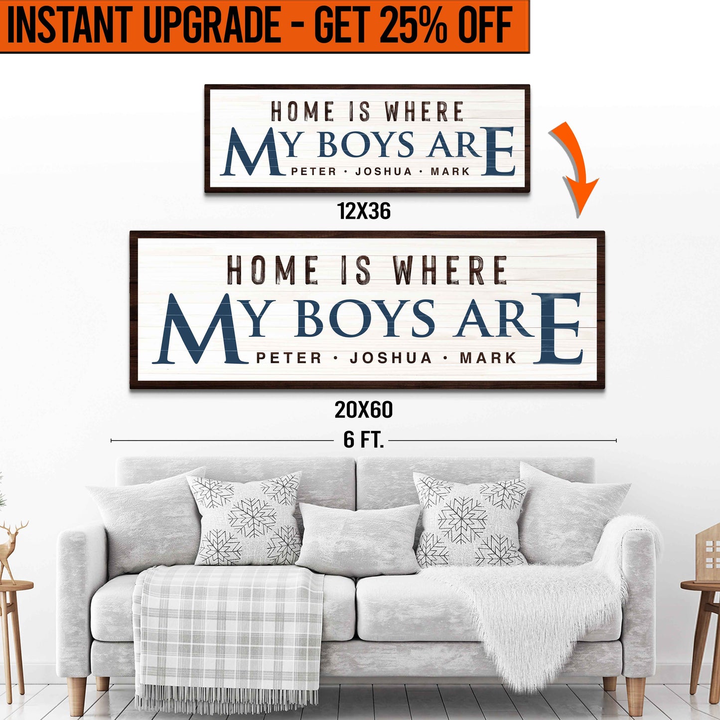Upgrade Your 'Home Is Where My Boys Are' (Style 2) Canvas To 20x60 Inches