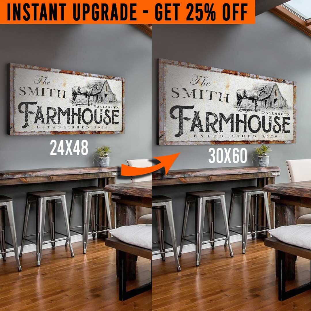Upgrade Your 48x24 Inches 'Rustic Horse Farmhouse' (Style 1) Canvas To 60x30 Inches