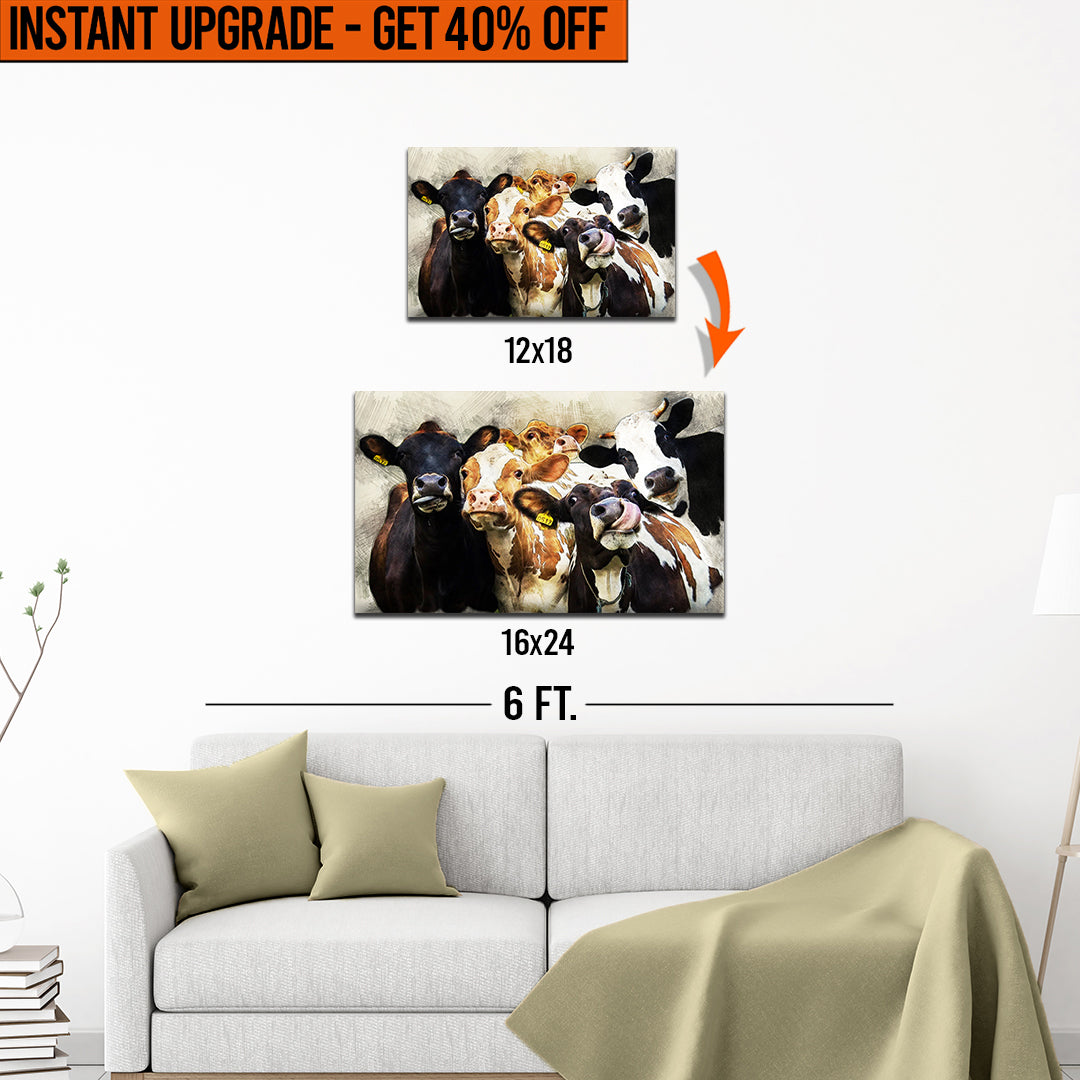 Upgrade Your 18x12 Inches 'Cows Cattle Portrait' Canvas Measuring 24x16 Inches