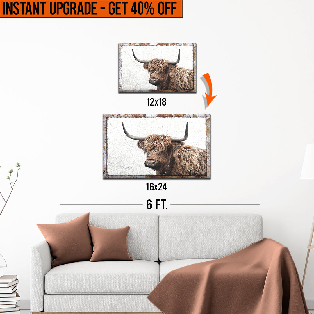 Upgrade Your 12x18 Inches 'Natural Rustic Highland Cow' Canvas Measuring To 16x24 Inches