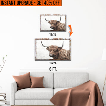 Upgrade Your 12x18 Inches 'Highland Cow Reading Newspaper' Canvas To 16x24 Inches Wall Decor