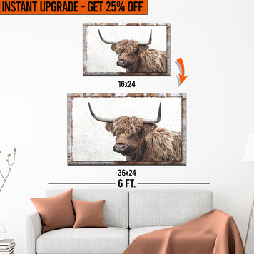 Upgrade Your 24x16 Inches 'Natural Rustic Highland Cow' Canvas To 36x24 Inches