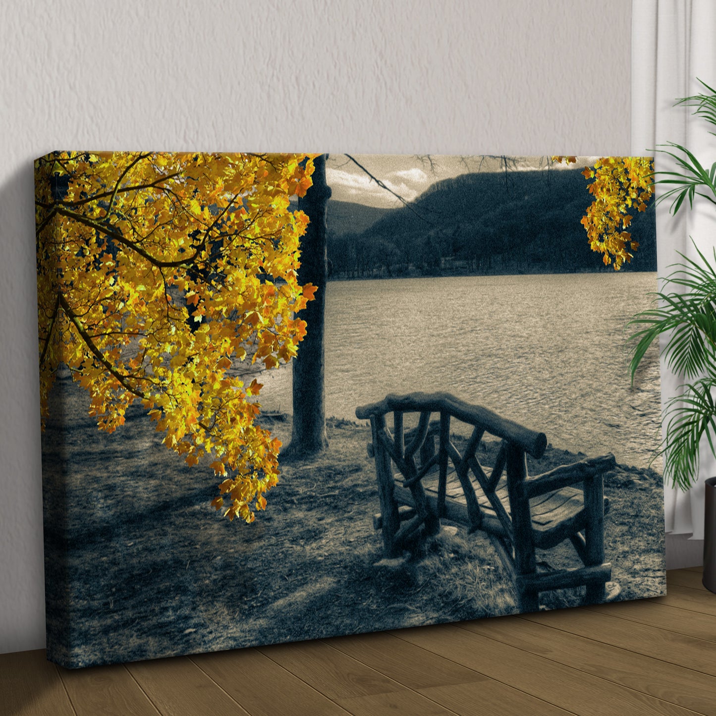 Lake Side Yellow Maple Tree Canvas Wall Art Style 1 - Image by Tailored Canvases