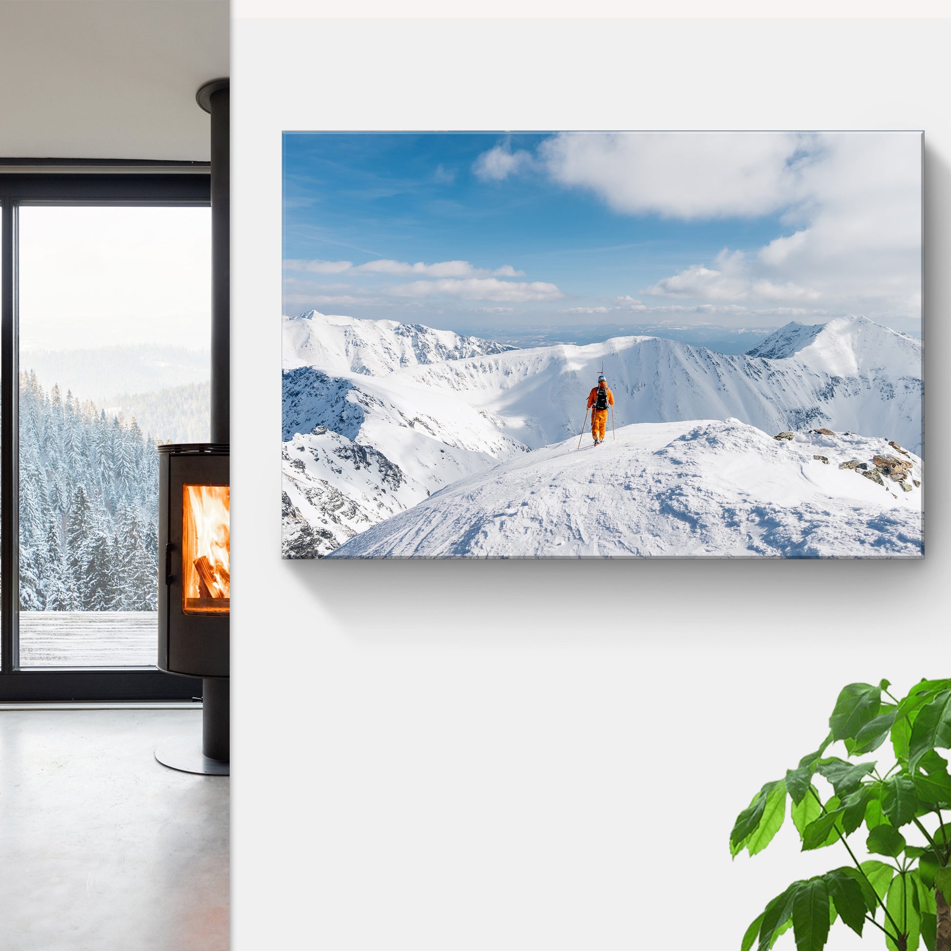 Skiing In Snowy Mountains Canvas Wall Art Style 1 - Image by Tailored Canvases