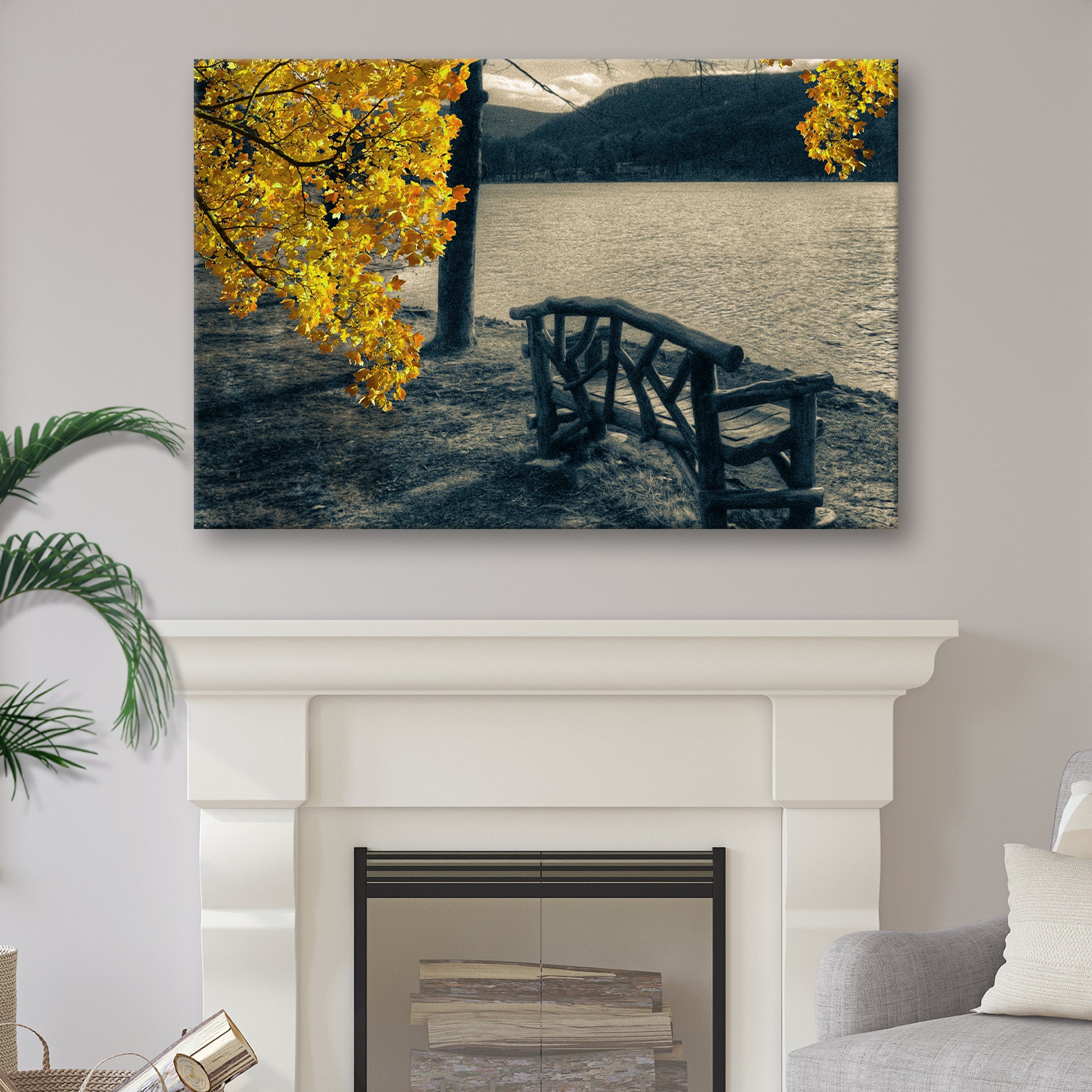 Lake Side Yellow Maple Tree Canvas Wall Art - Image by Tailored Canvases