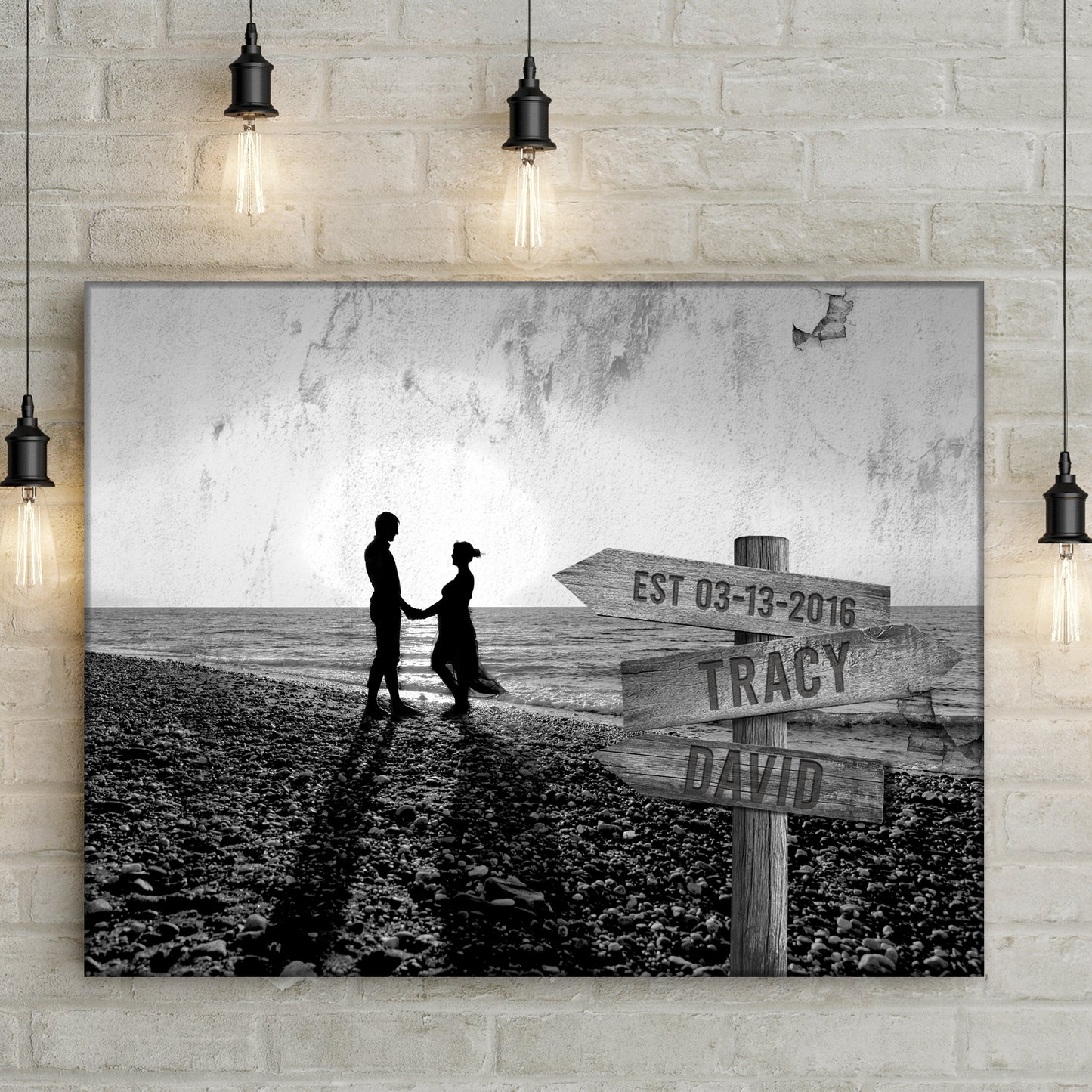 Monochrome Sunset Couple Sign Style 2 - Image by Tailored Canvases