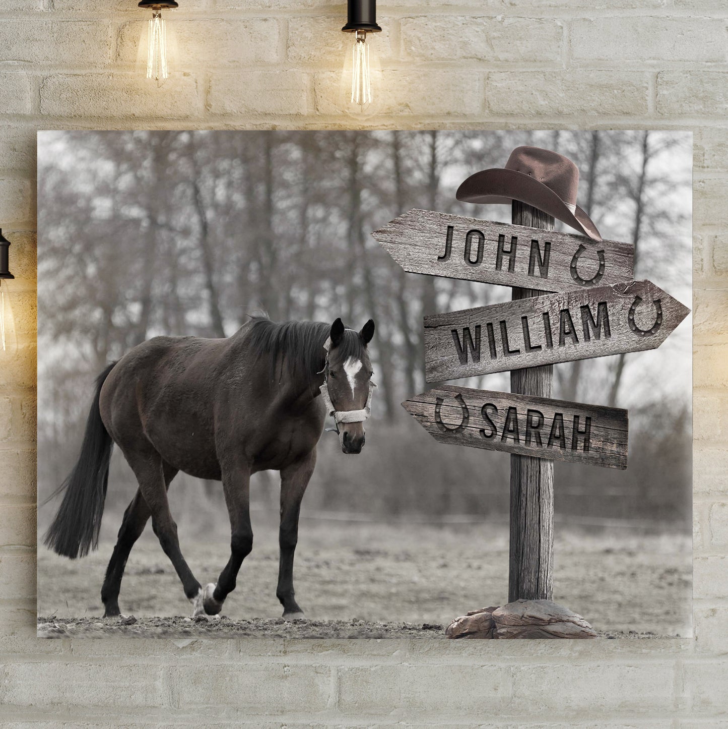 Snow Horses Vintage Name Sign Styles 2- Image by Tailored Canvases