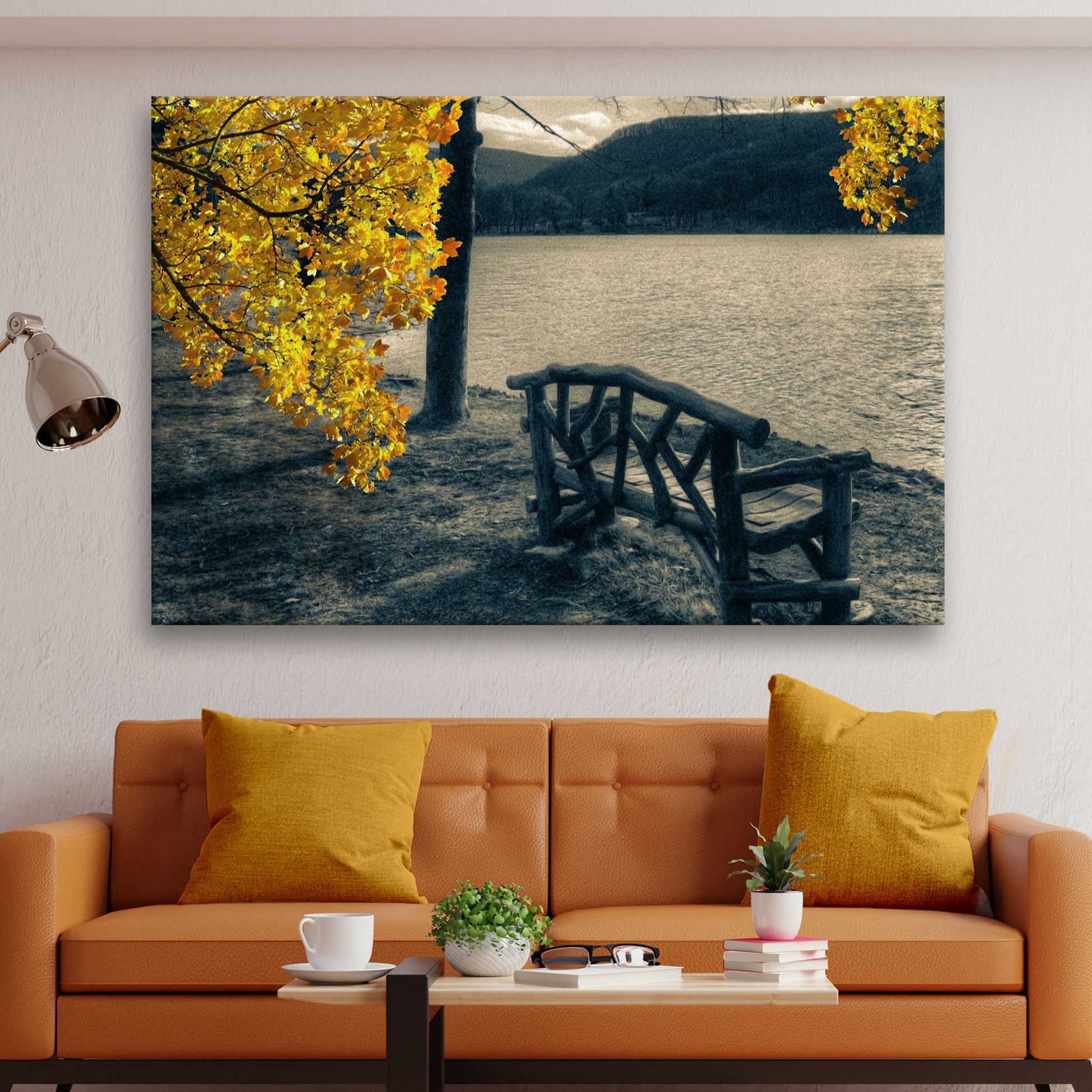 Lake Side Yellow Maple Tree Canvas Wall Art Style 2 - Image by Tailored Canvases