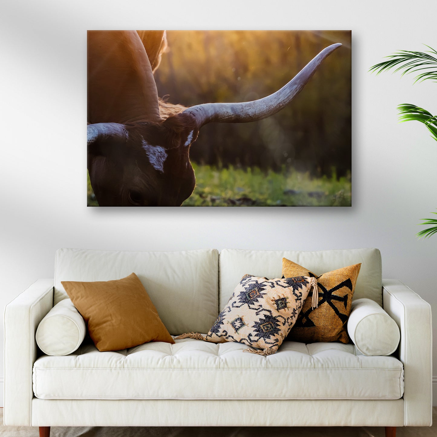 Texas Longhorn Cattle Head Canvas Wall Art Style 2 - Image by Tailored Canvases