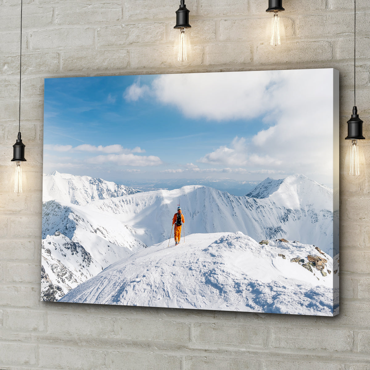 Skiing In Snowy Mountains Canvas Wall Art Style 2 - Image by Tailored Canvases