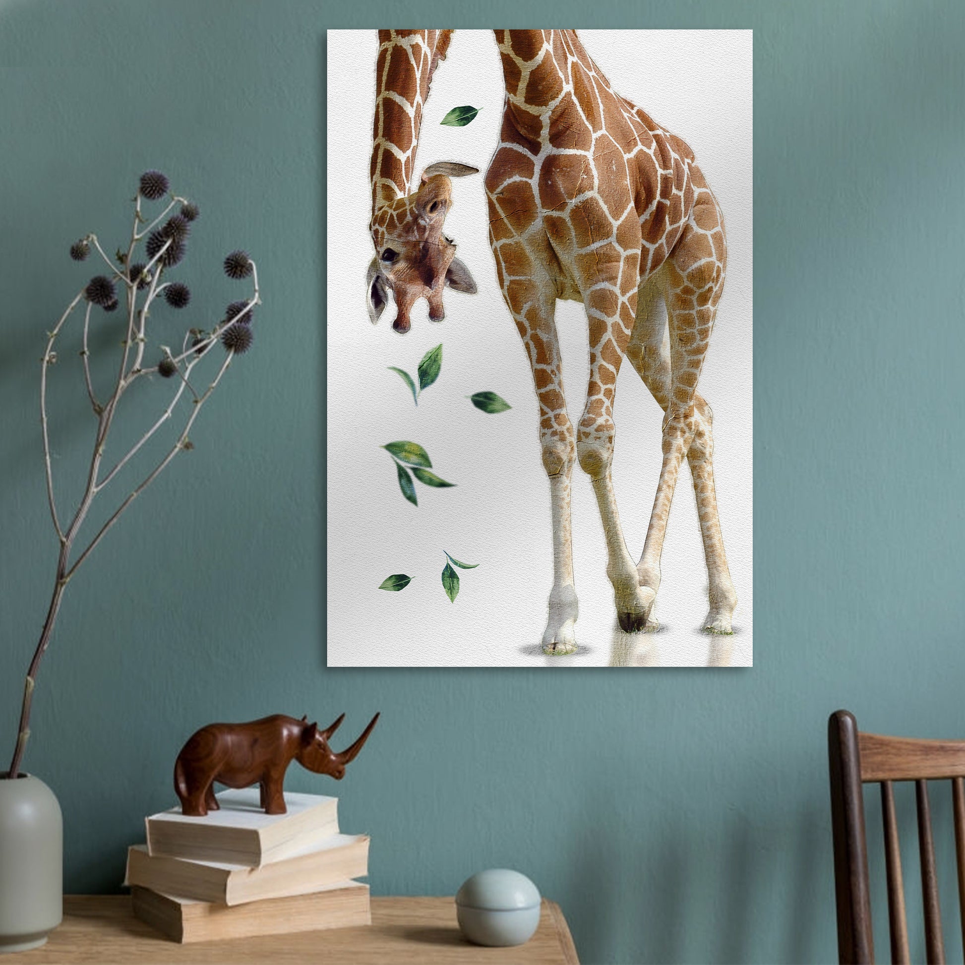 Upside Down Giraffe Head Portrait Canvas Wall Art Style 2 - Image by Tailored Canvases