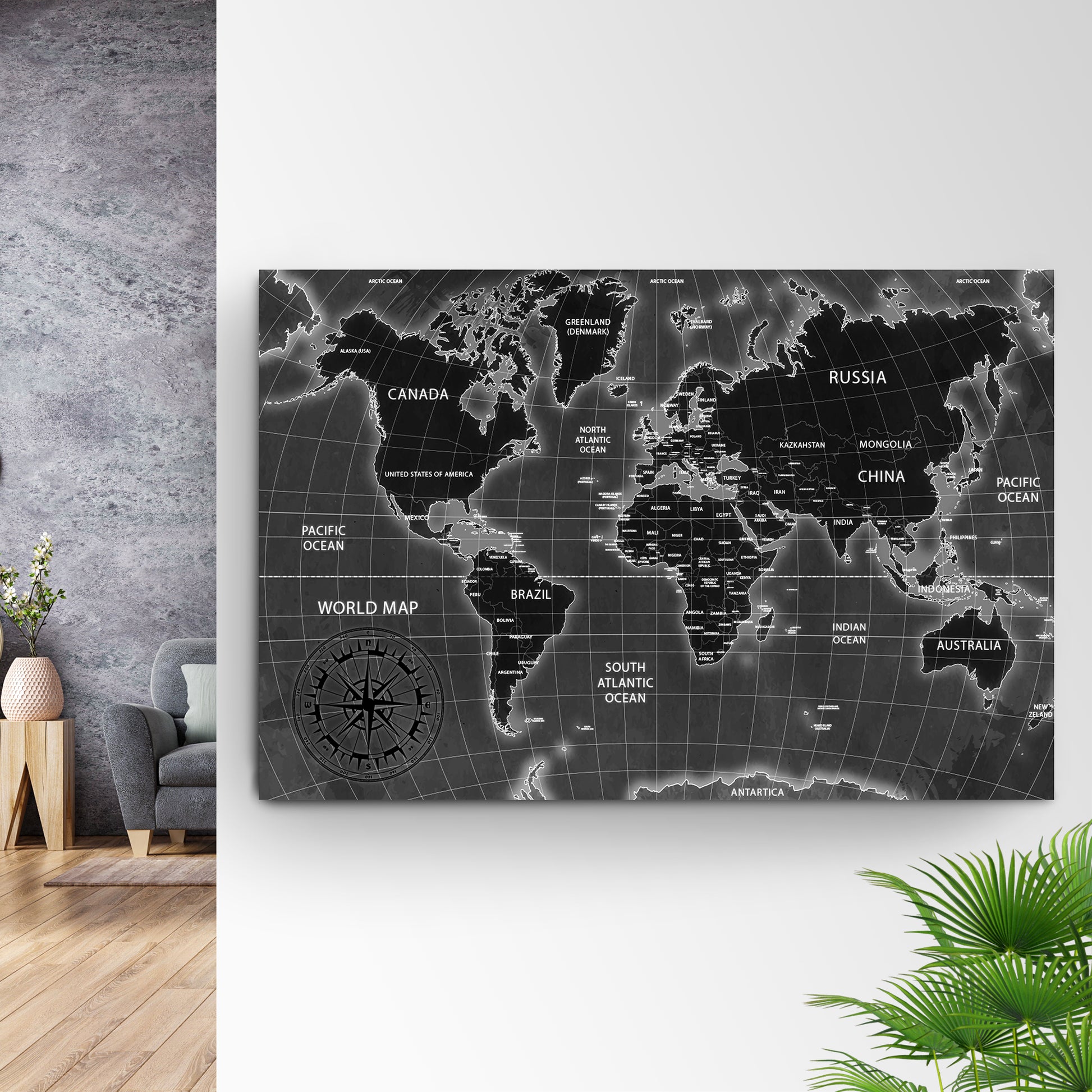 World Map Dark Canvas Wall Art Style 1 - Image by Tailored Canvases